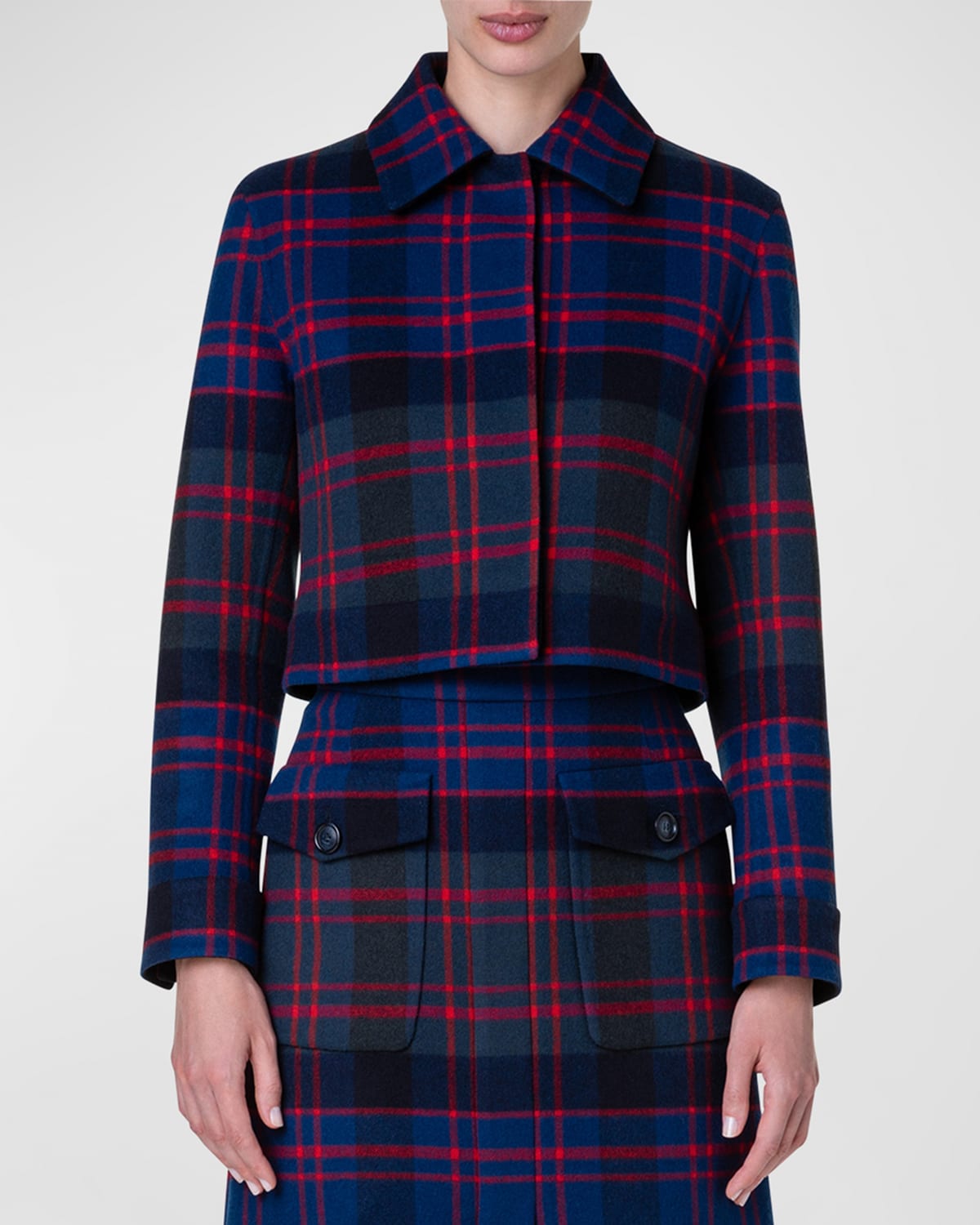 Lewitt Glen Check Wool-Cashmere 70s Short Jacket