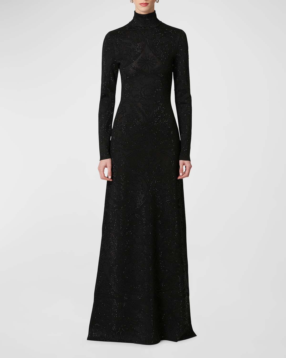 Shop Carolina Herrera Embellished Crystal Lace Knit Gown In Black