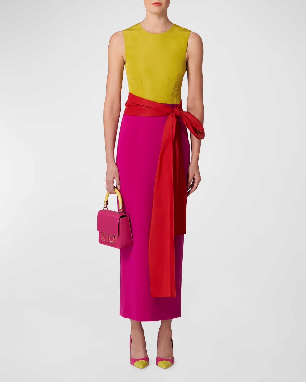 Carolina Herrera Ribbon-detailed Midi Dress In Berry Multi