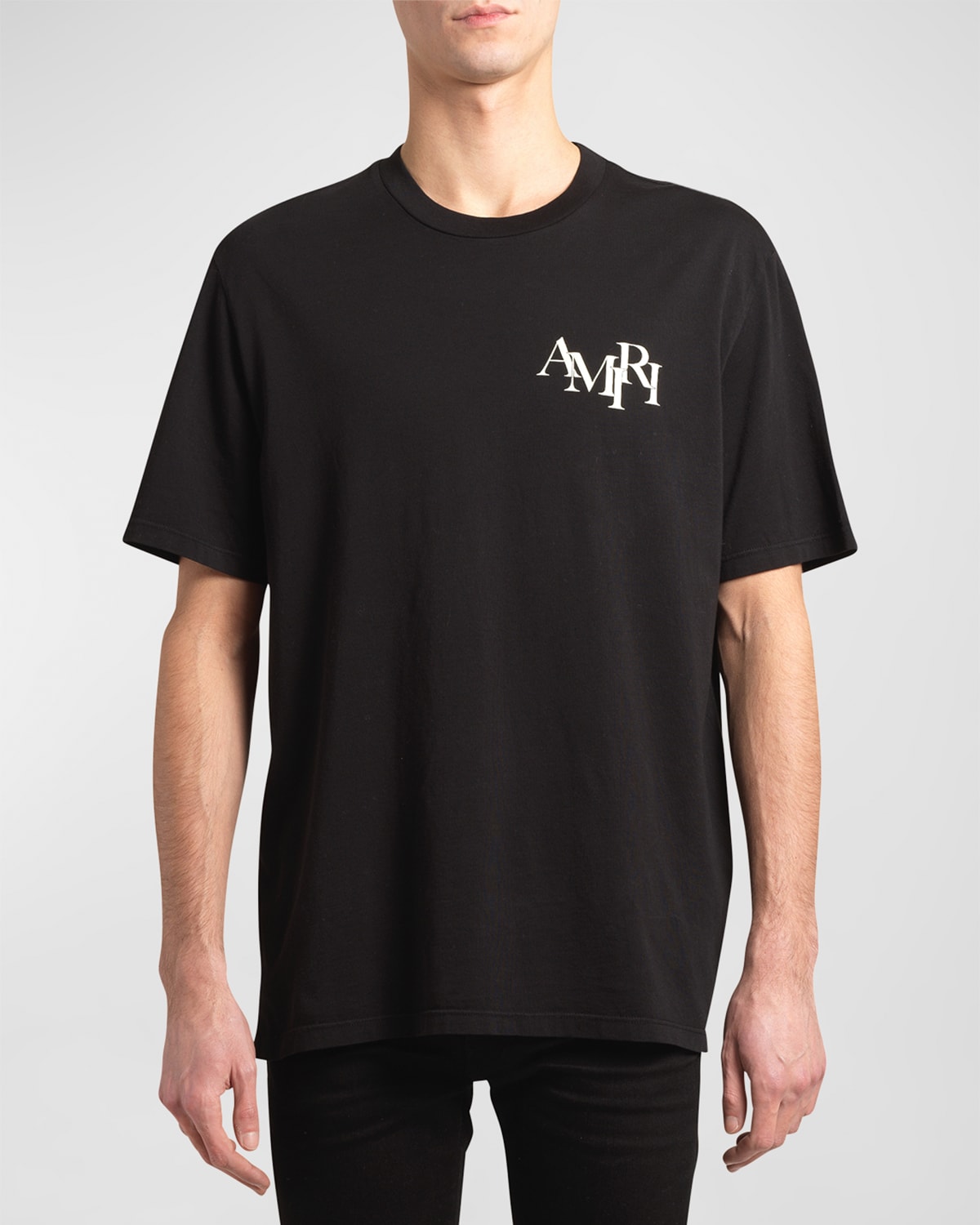 Shop Amiri Men's Staggered Logo T-shirt In White Bl