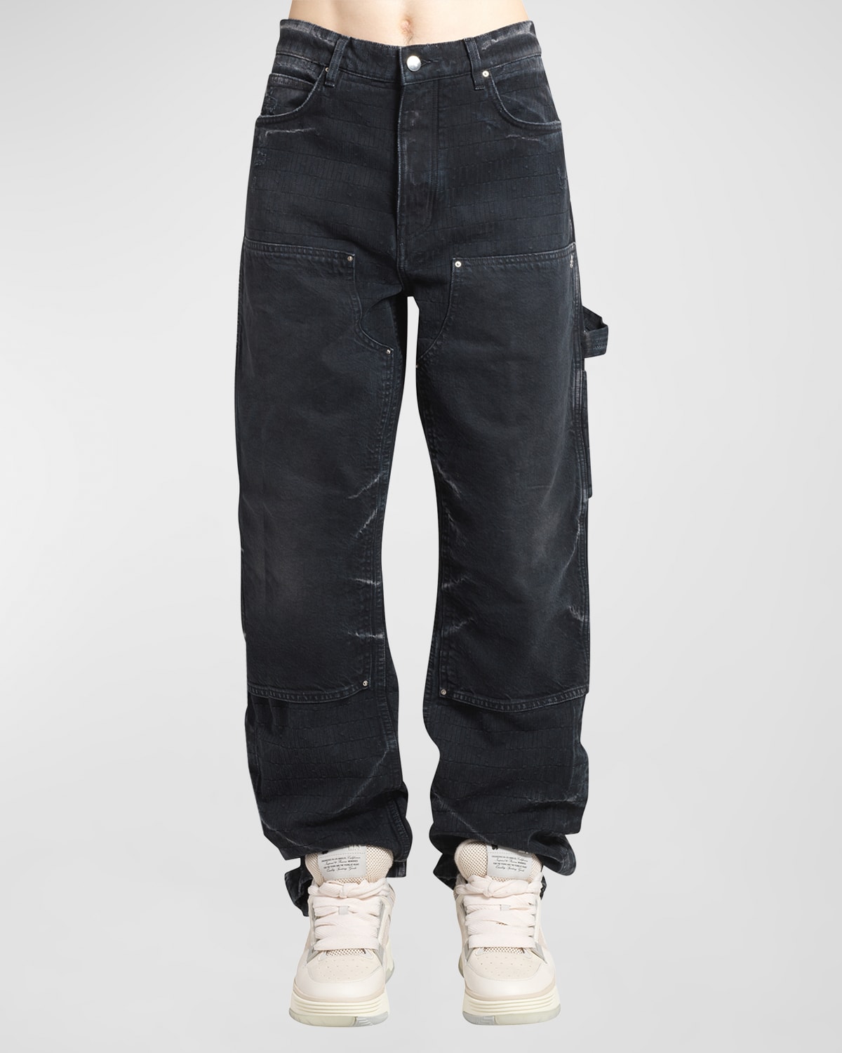 Shop Amiri Men's Repeat-logo Carpenter Jeans In Faded Blac