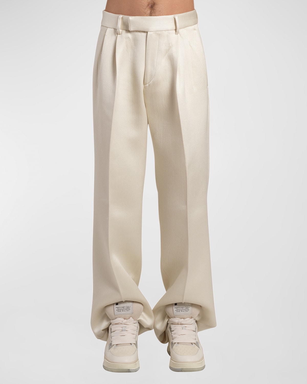 Amiri Men's Pleated Wool-silk Pants In Ivory