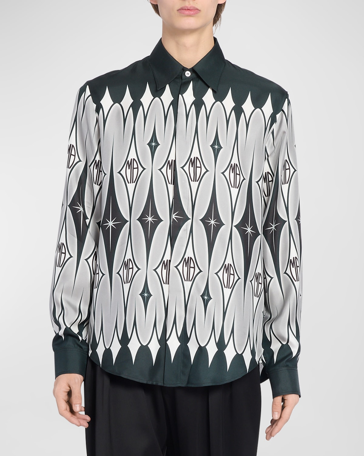 Shop Amiri Men's Silk Argyle-print Sport Shirt In Black