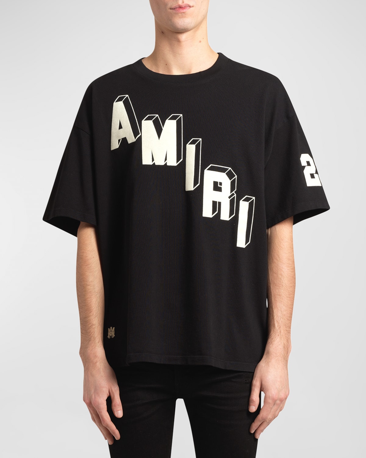 Shop Amiri Men's Logo Flocked Hockey Skater T-shirt In Black