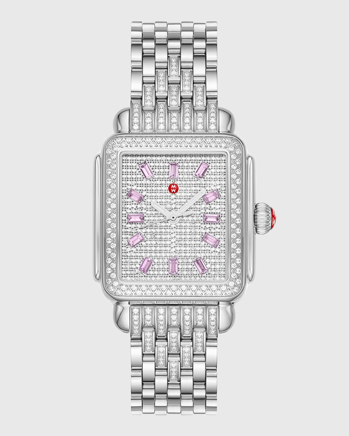 Limited Edition Deco Stainless Steel Pink Sapphire and Pave Diamond Watch