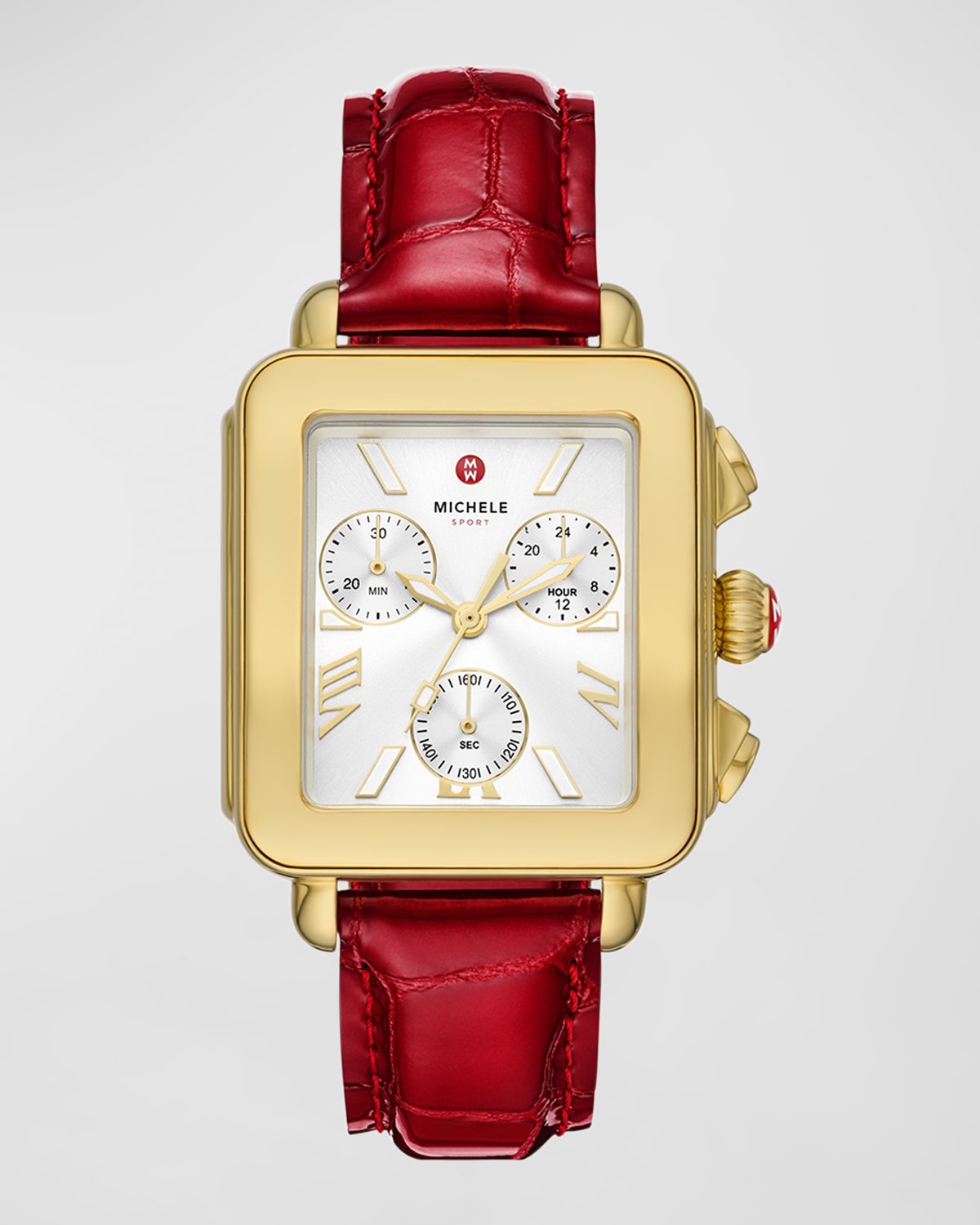 Michele Women's Deco Sport Goldtone & Leather Strap Watch/34mm X 36mm In Red