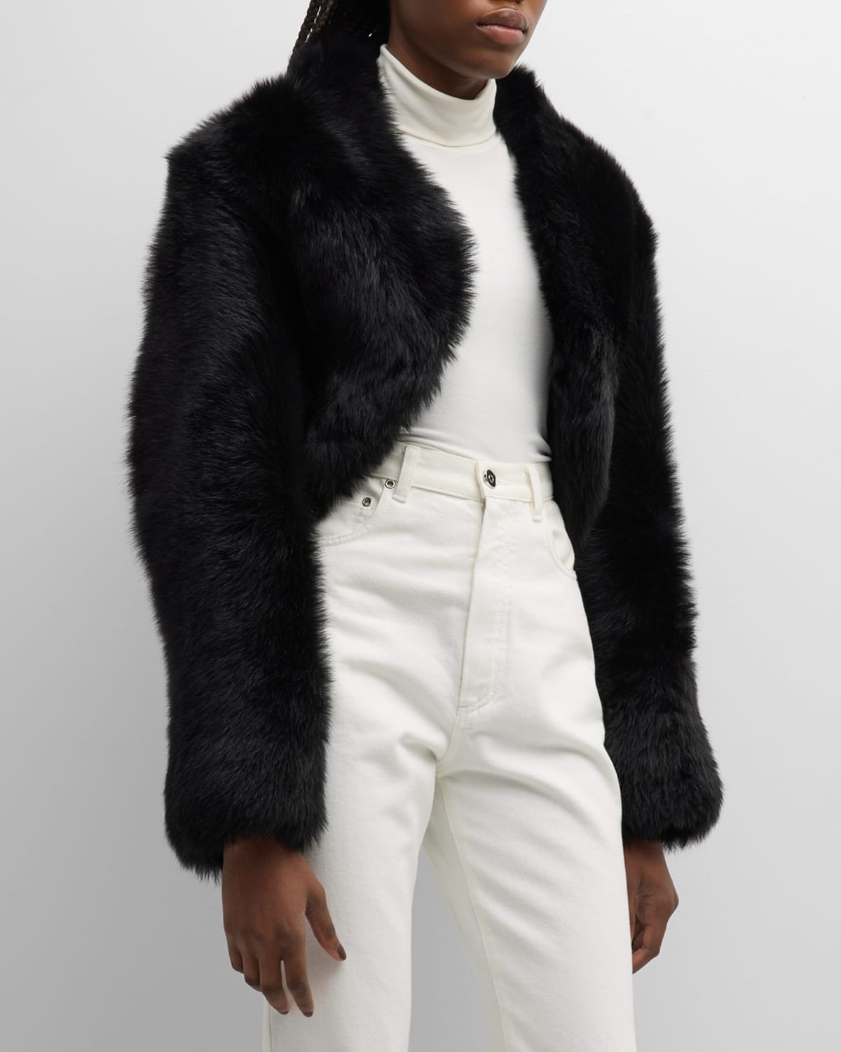 Nour Hammour Luxurious Shearling Cropped Overcoat In Black
