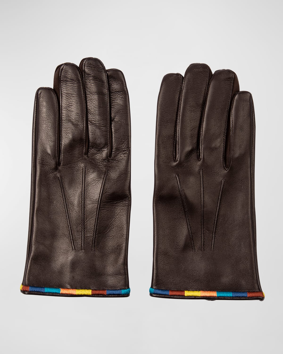 PAUL SMITH MEN'S EMBROIDERED STRIPE LEATHER GLOVES
