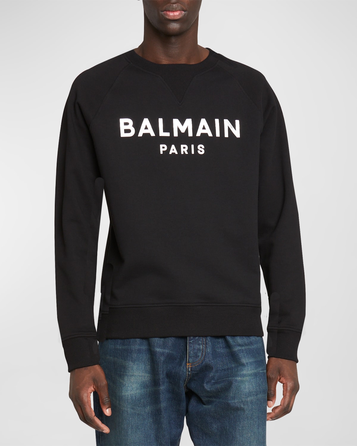 Shop Balmain Men's Foil Logo Raglan Sweatshirt In Black Multi