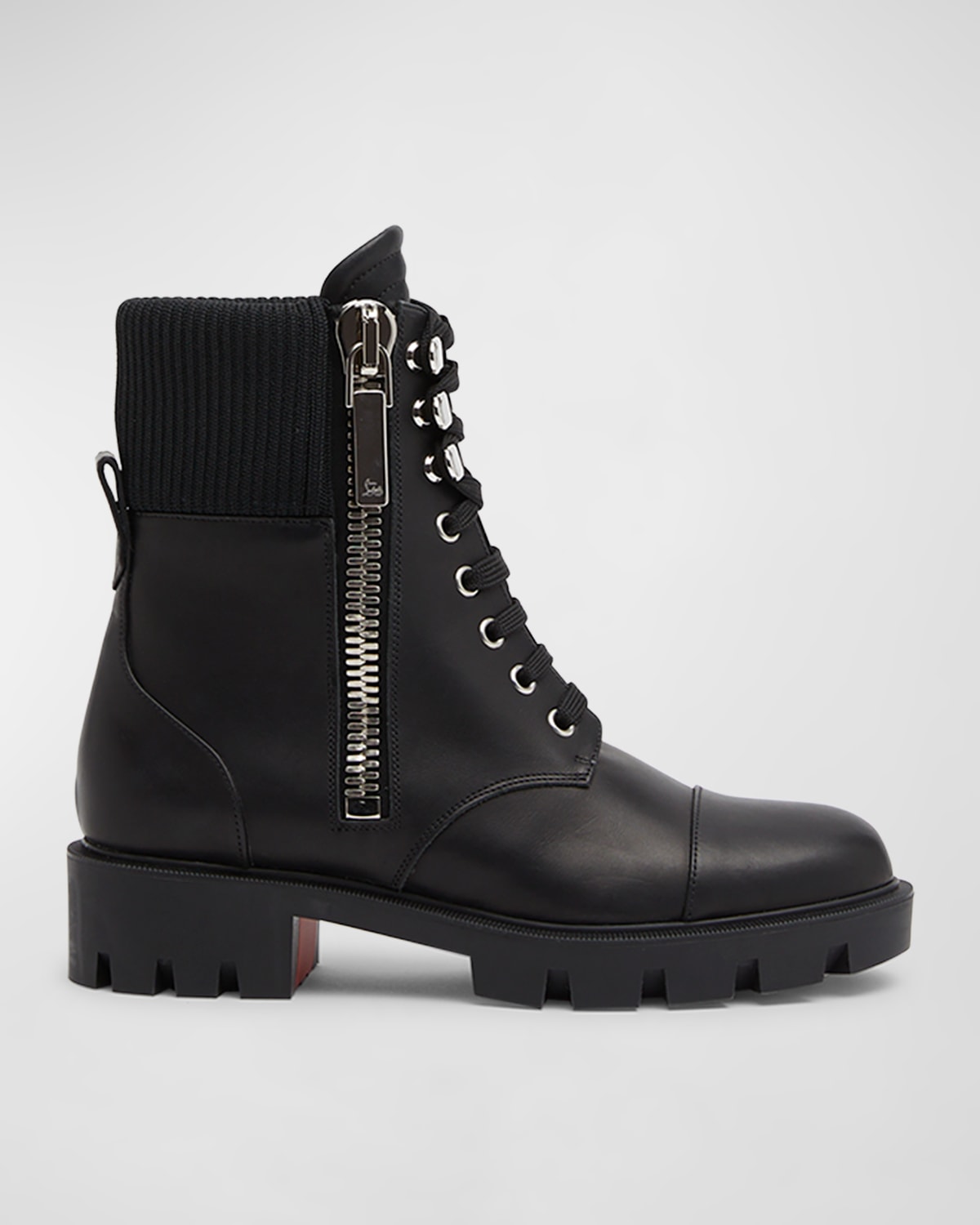 Christian Louboutin En Hiver Leather Knit Red Sole Boots Smart Closet