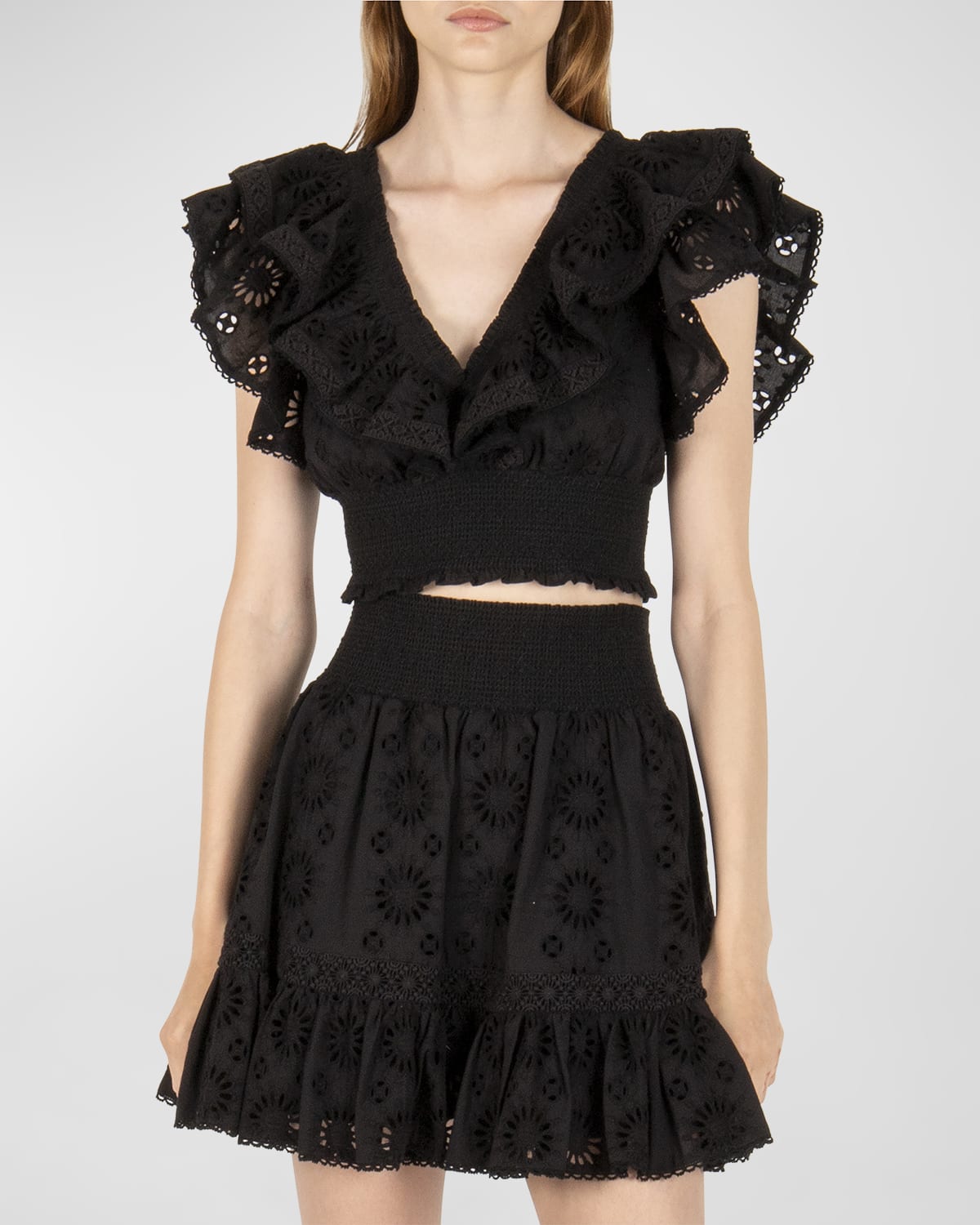 Shop Secret Mission Tanya Ruffle Broderie Anglaise Cotton Top In Black