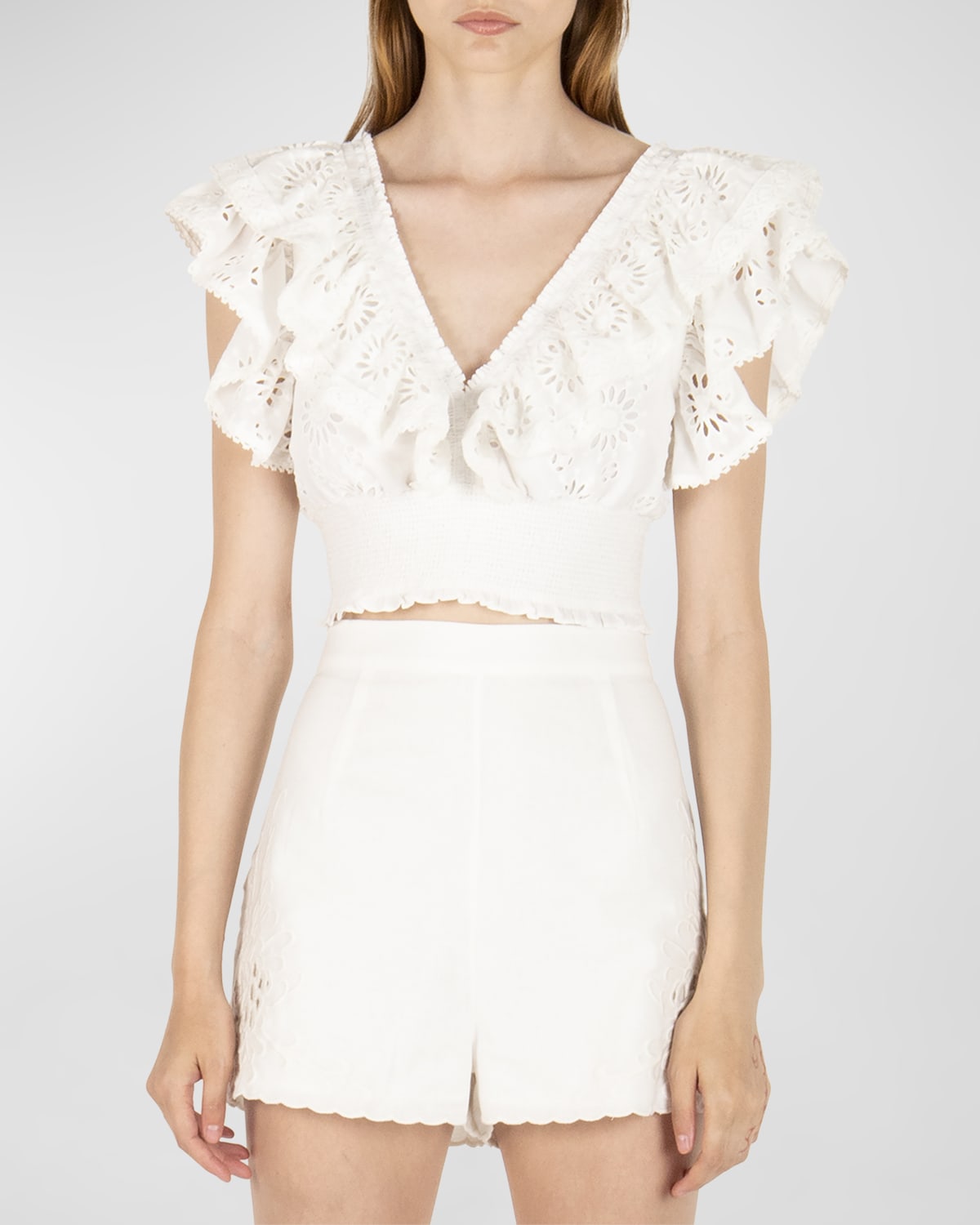 Shop Secret Mission Tanya Ruffle Broderie Anglaise Cotton Top In Off White