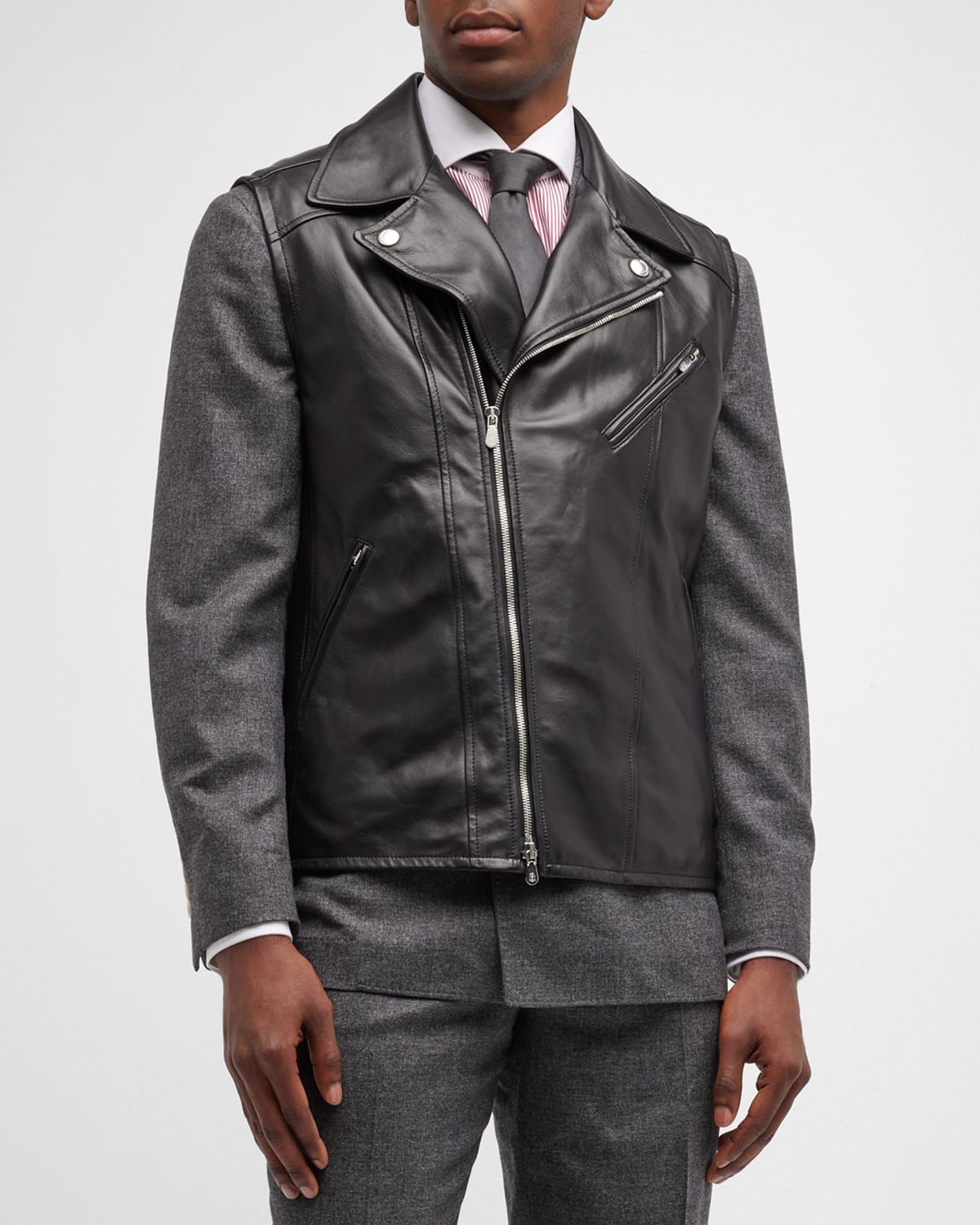Shop Brunello Cucinelli Men's Hollywood Glamour Leather Moto Vest In Black