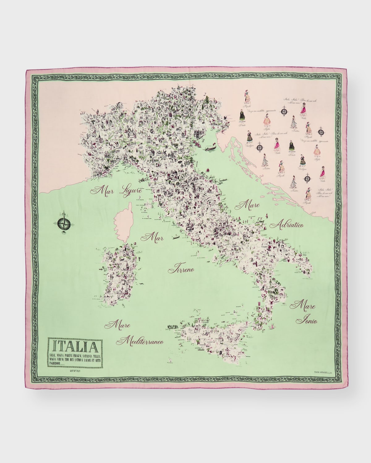 Rani Arabella Italy Print Cashmere & Silk Square Scarf In Celadon