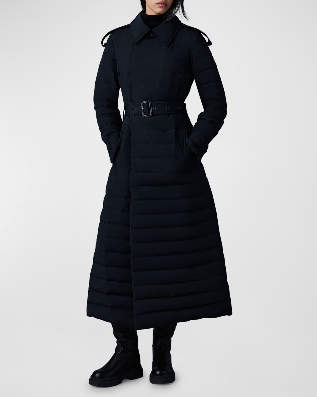 MACKAGE MAGDA AGILE-360 STRETCH LIGHT-DOWN BELTED LONG COAT