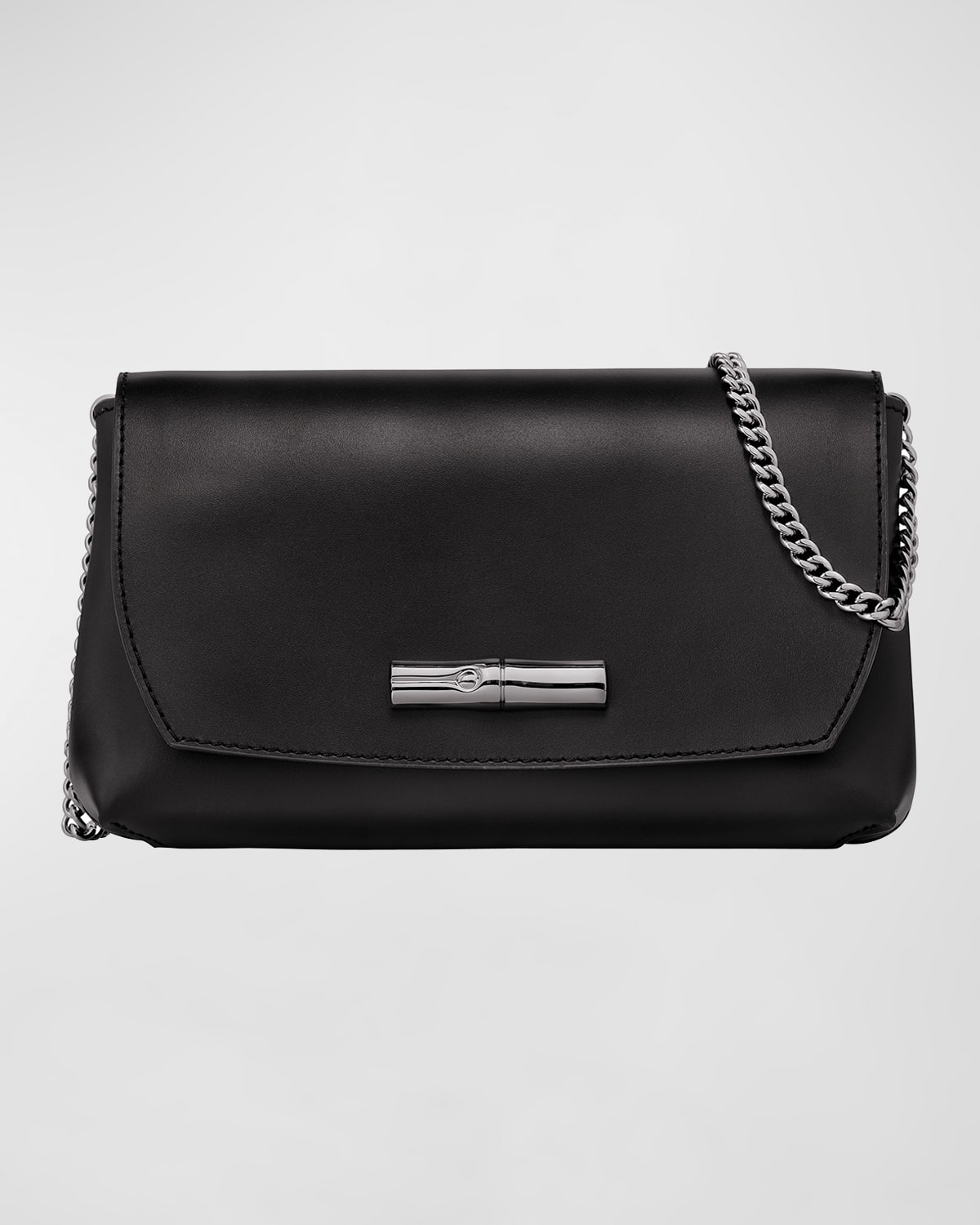 Longchamp Roseau Flap Leather Chain Crossbody Bag In Black