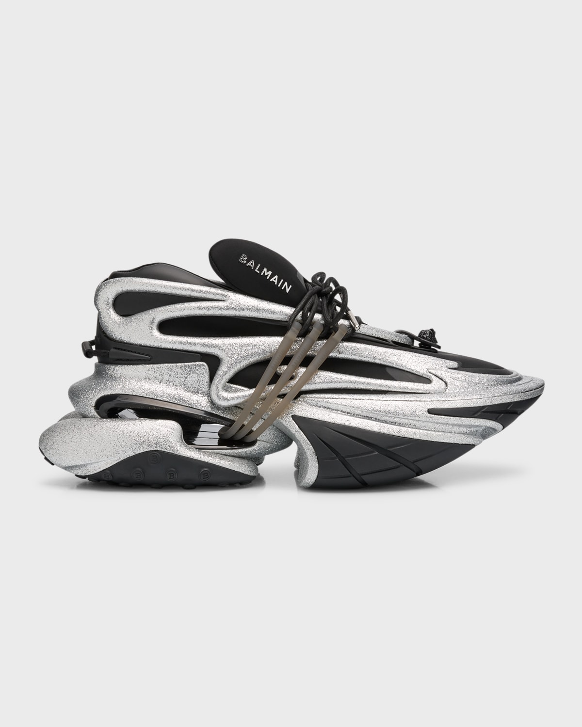 Shop Balmain Men's Unicorn Neoprene Glitter Fashion Sneakers In Black/silver