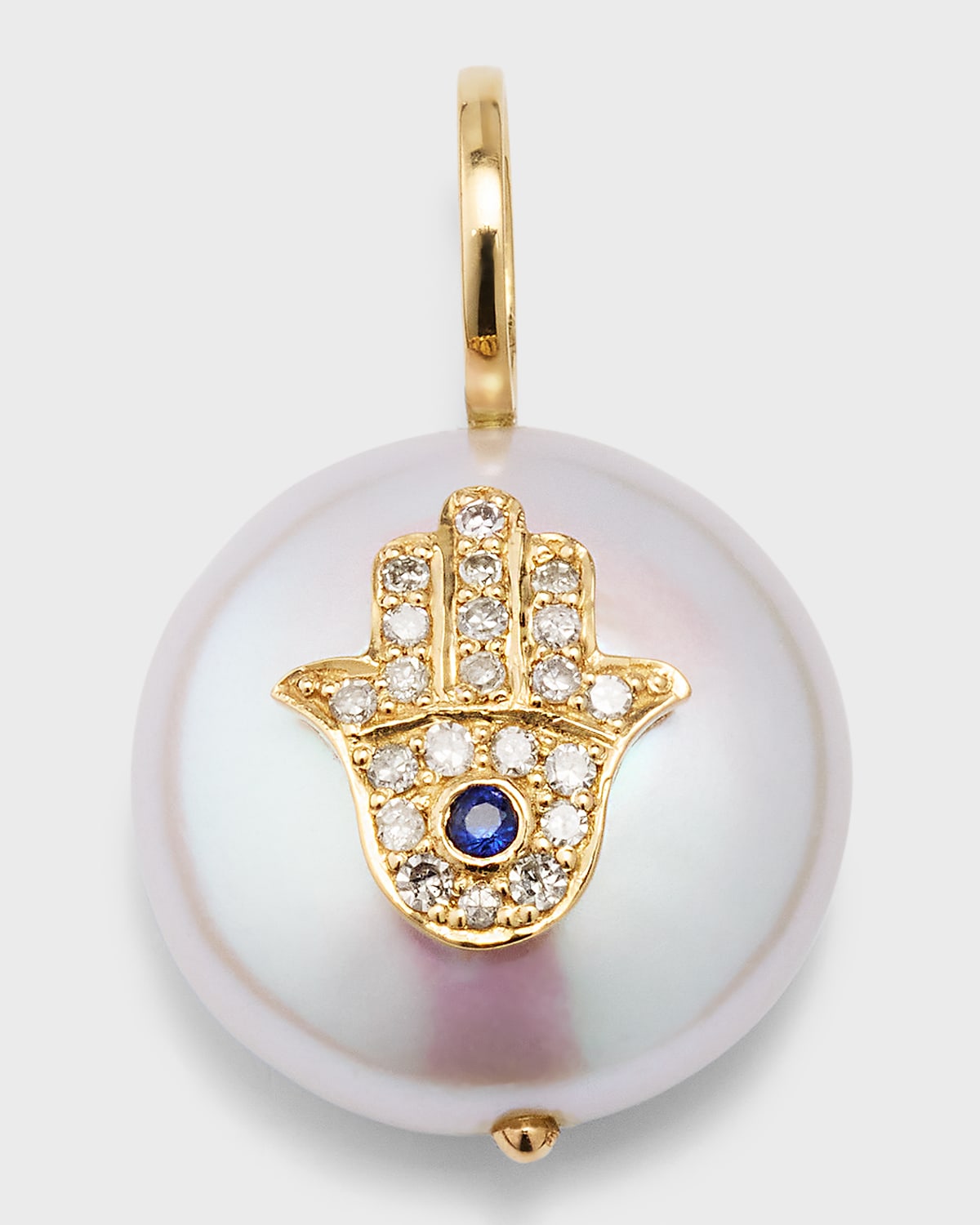Kastel Jewelry Hamsa Freshwater Pearl Pendant With Diamonds And Sapphires