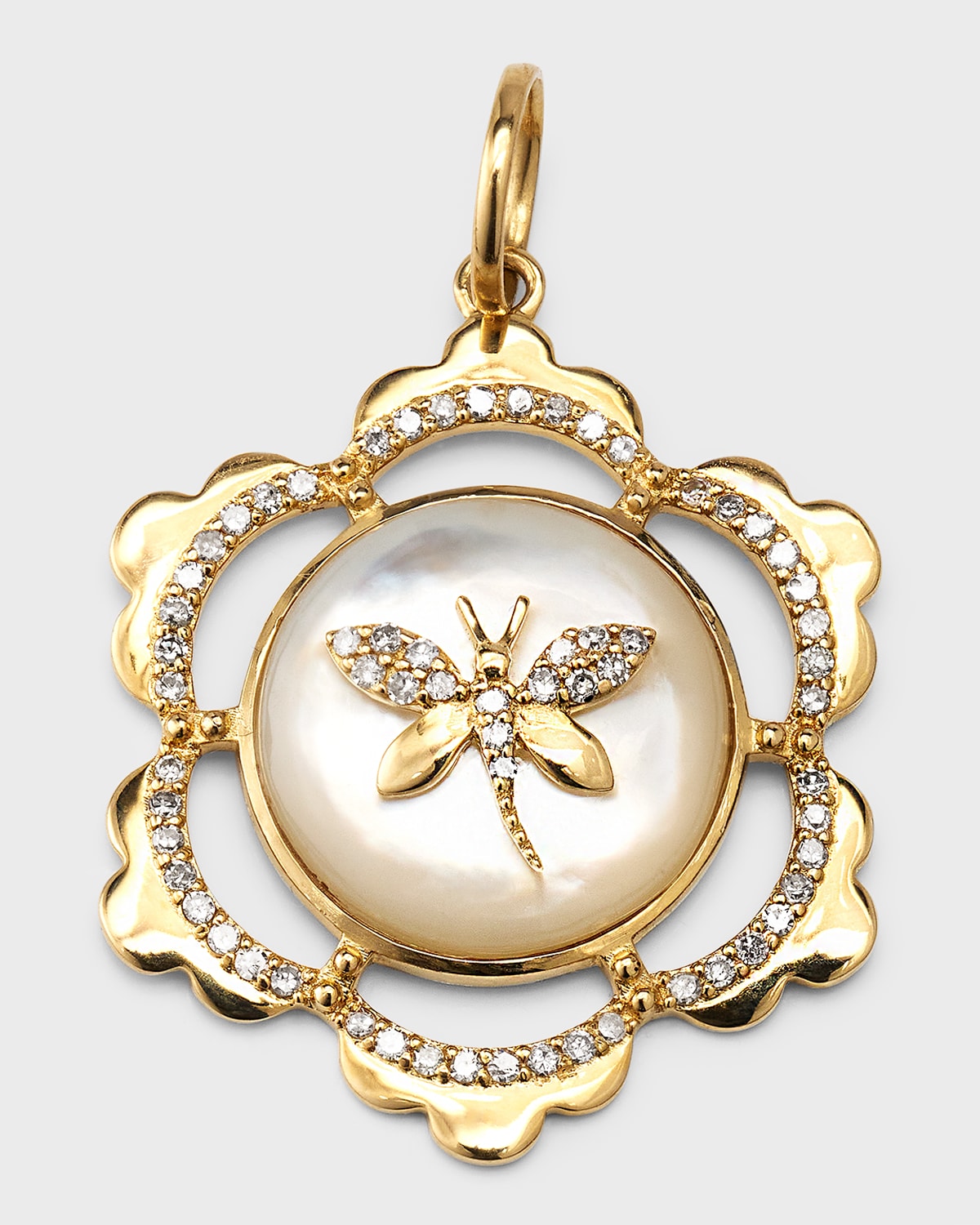 Pixie Mother-Of-Pearl Dragonfly Diamond 14K Gold Pendant