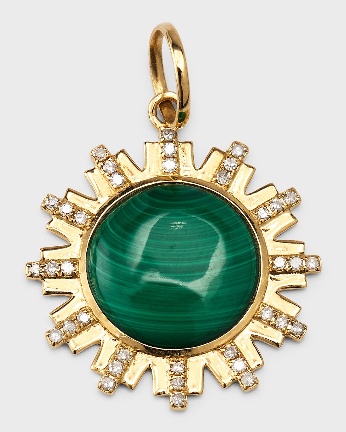 14K Yellow Gold Round Malachite Pendant with Diamonds