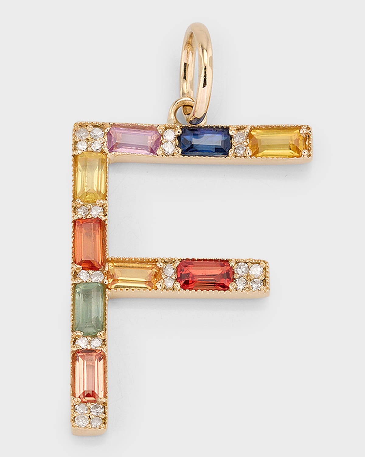 14K Yellow Gold Initial W Multi-Color Sapphire and Diamond Pendant