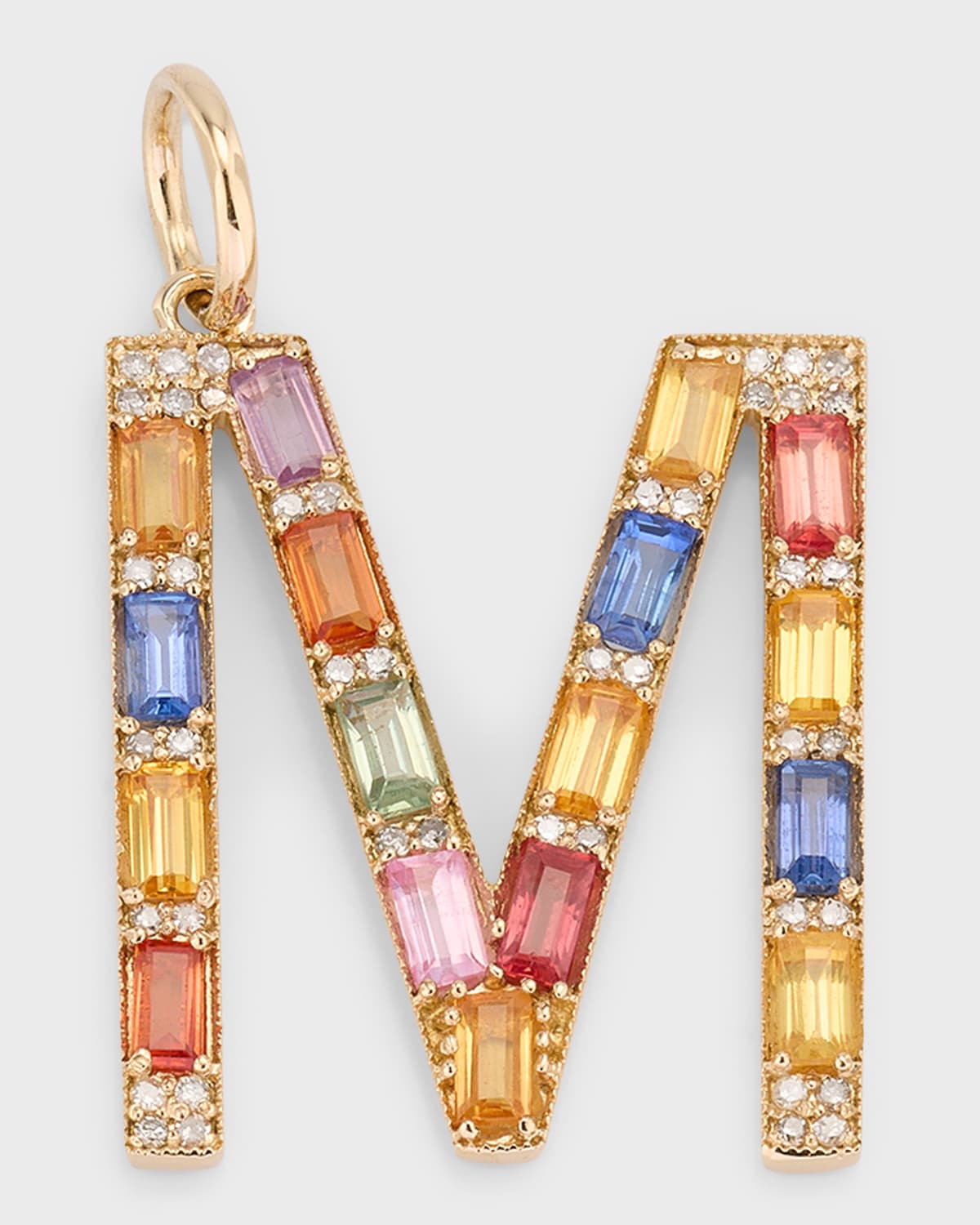 Multi-Sapphire and Diamond Initial Pendant, M