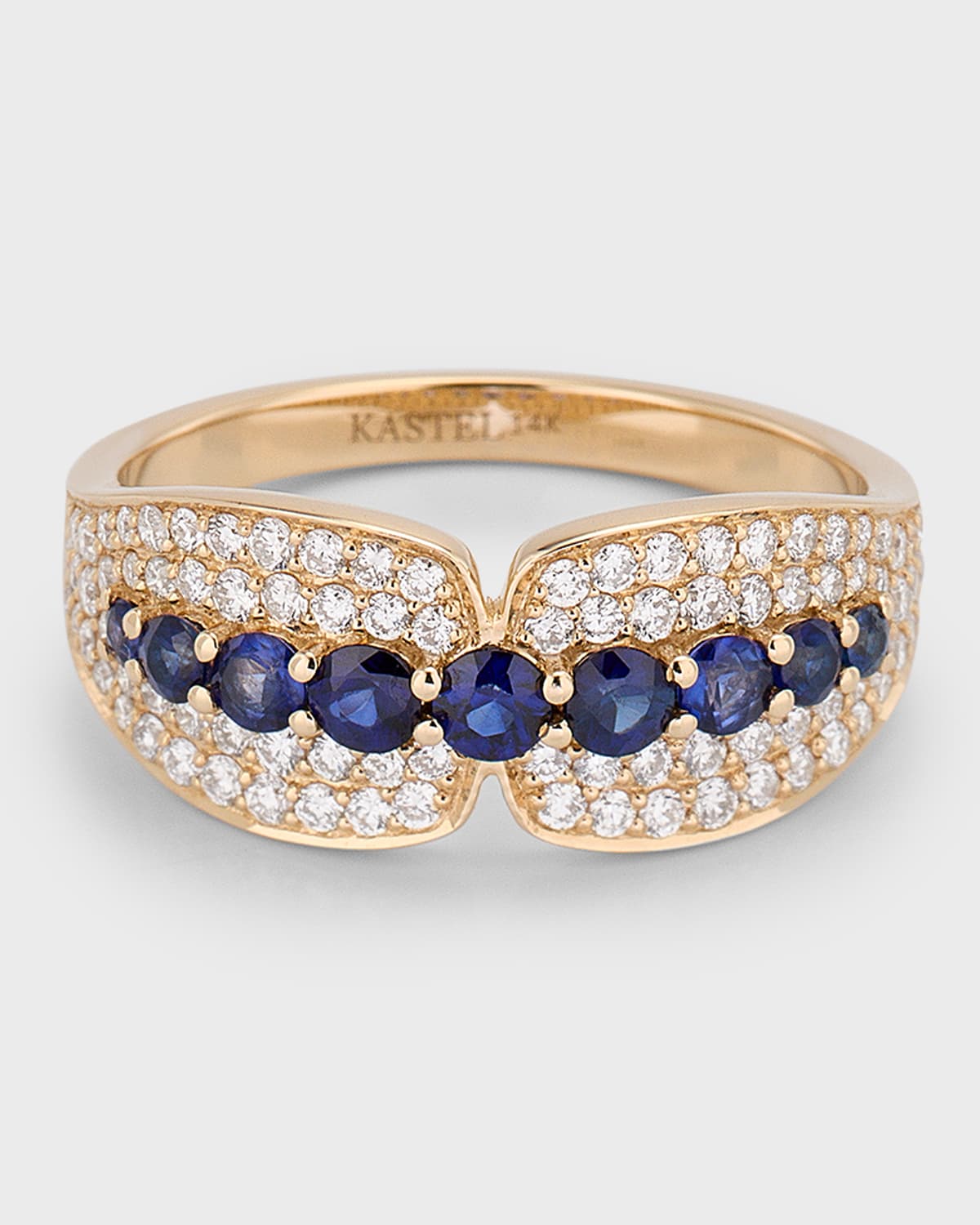 14K Albi Blue Sapphire and Diamond Band Ring, Size 7