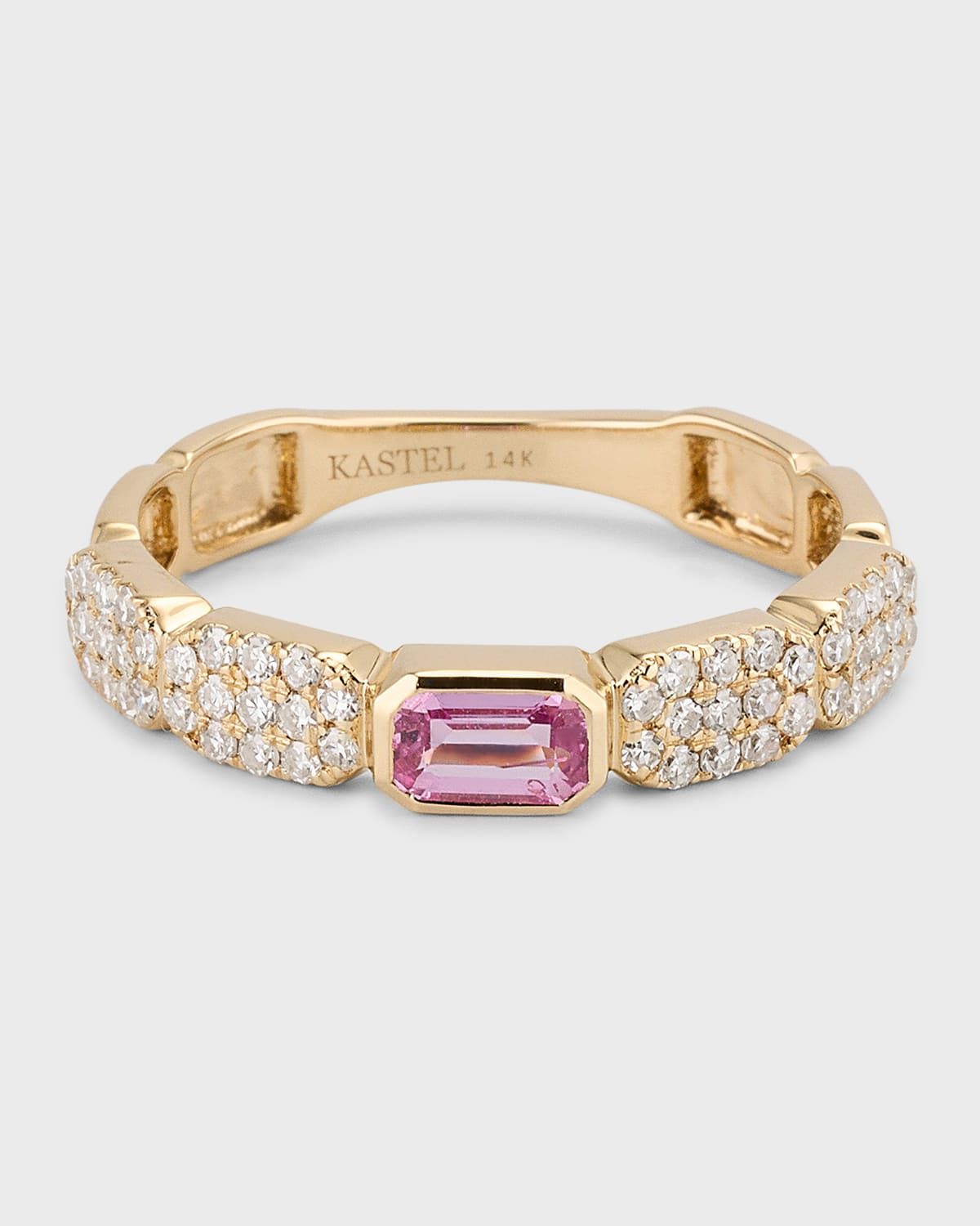 14K Chemin Pink Sapphire and Diamond Pave Band Ring, Size 7