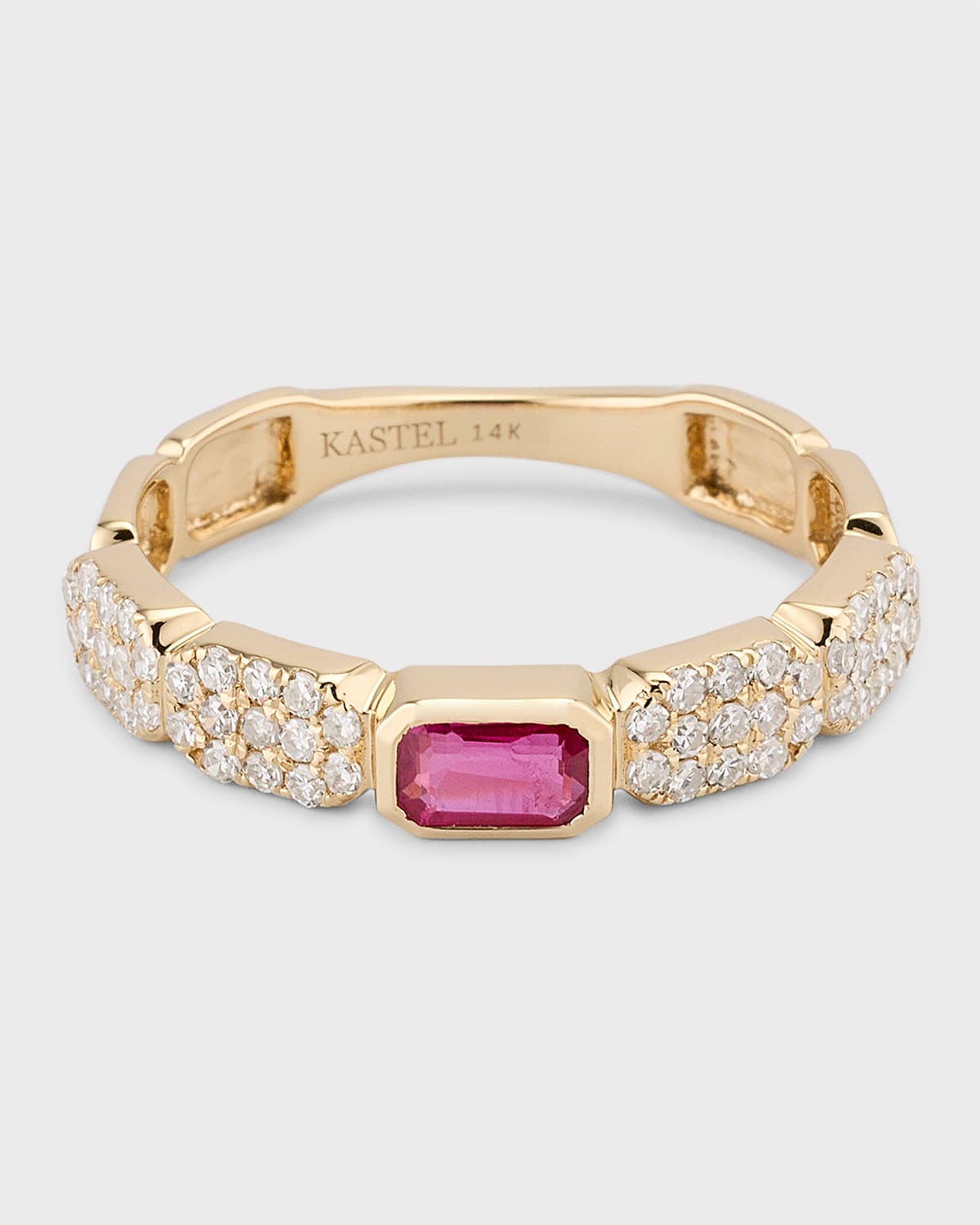 14K Chemin Ruby and Diamond Pave Band Ring, Size 7
