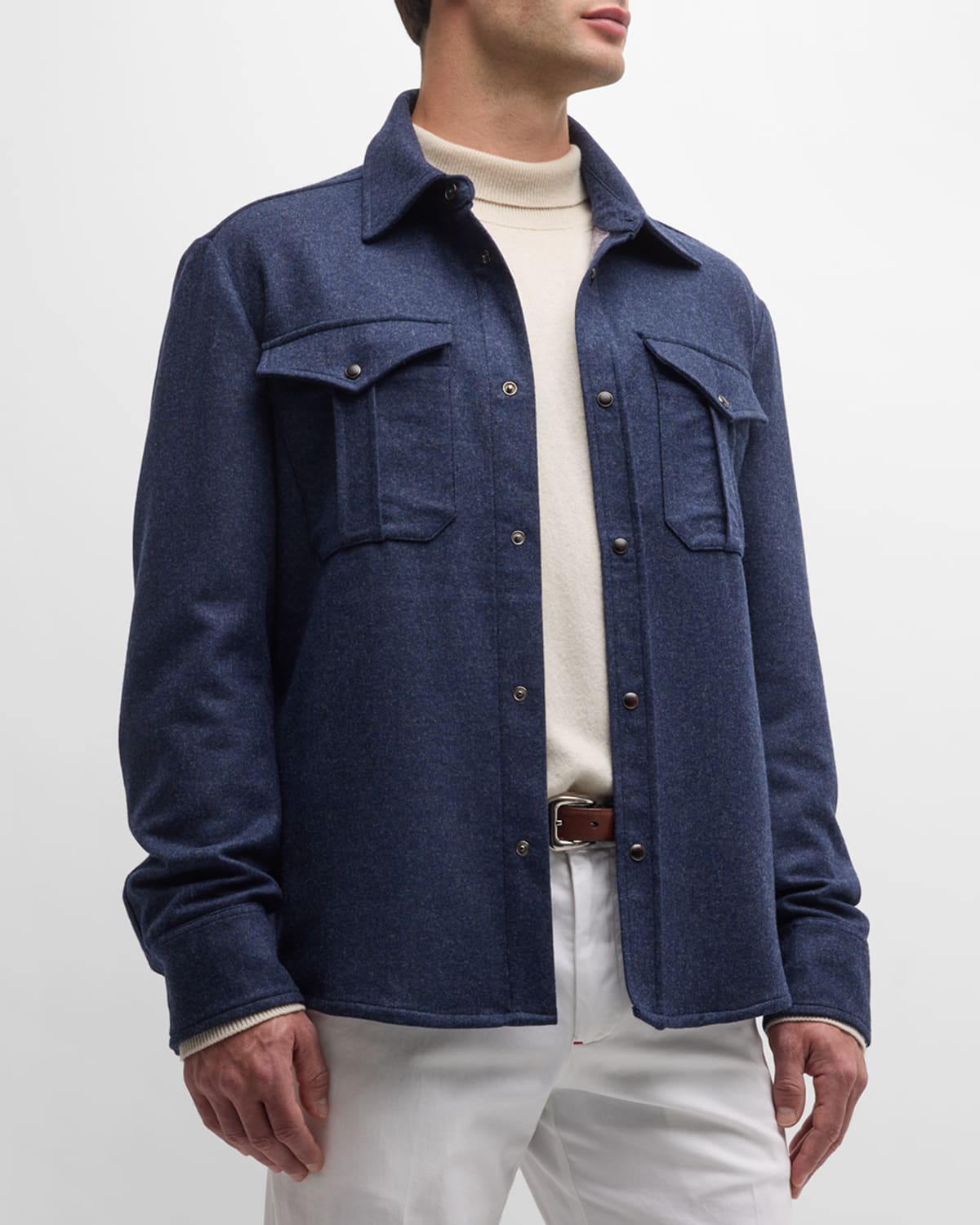 Fioroni Men's Wool-cashmere Snap Shirt Jacket In Blue
