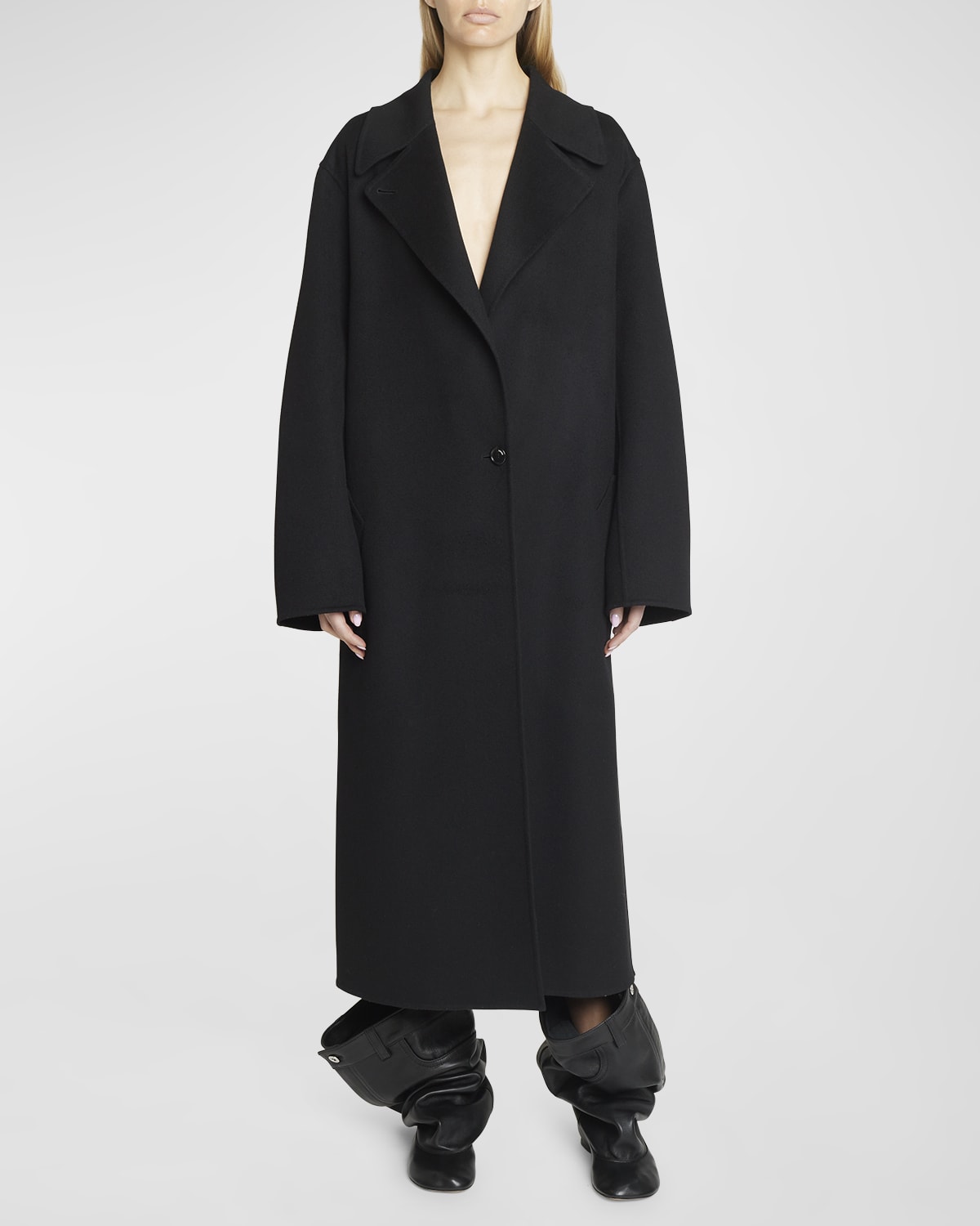 Shop Loewe Oversized Single-breasted Wool-cashmere Coat In Black