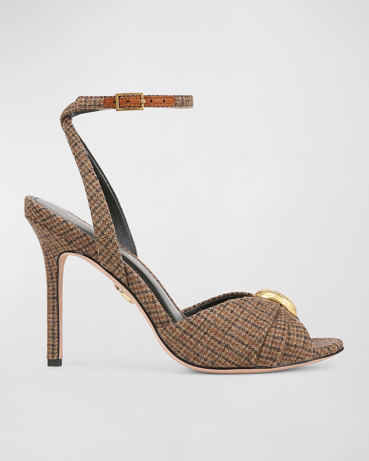Shop Veronica Beard Genevieve Gingham Ankle-strap Sandals In Caramel