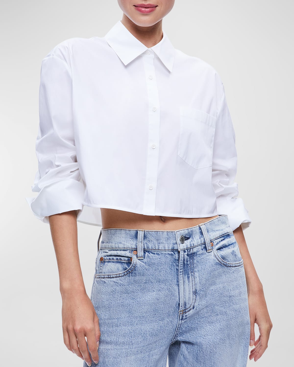 ALICE AND OLIVIA FINELY CROPPED OVERSIZED BUTTON-FRONT SHIRT