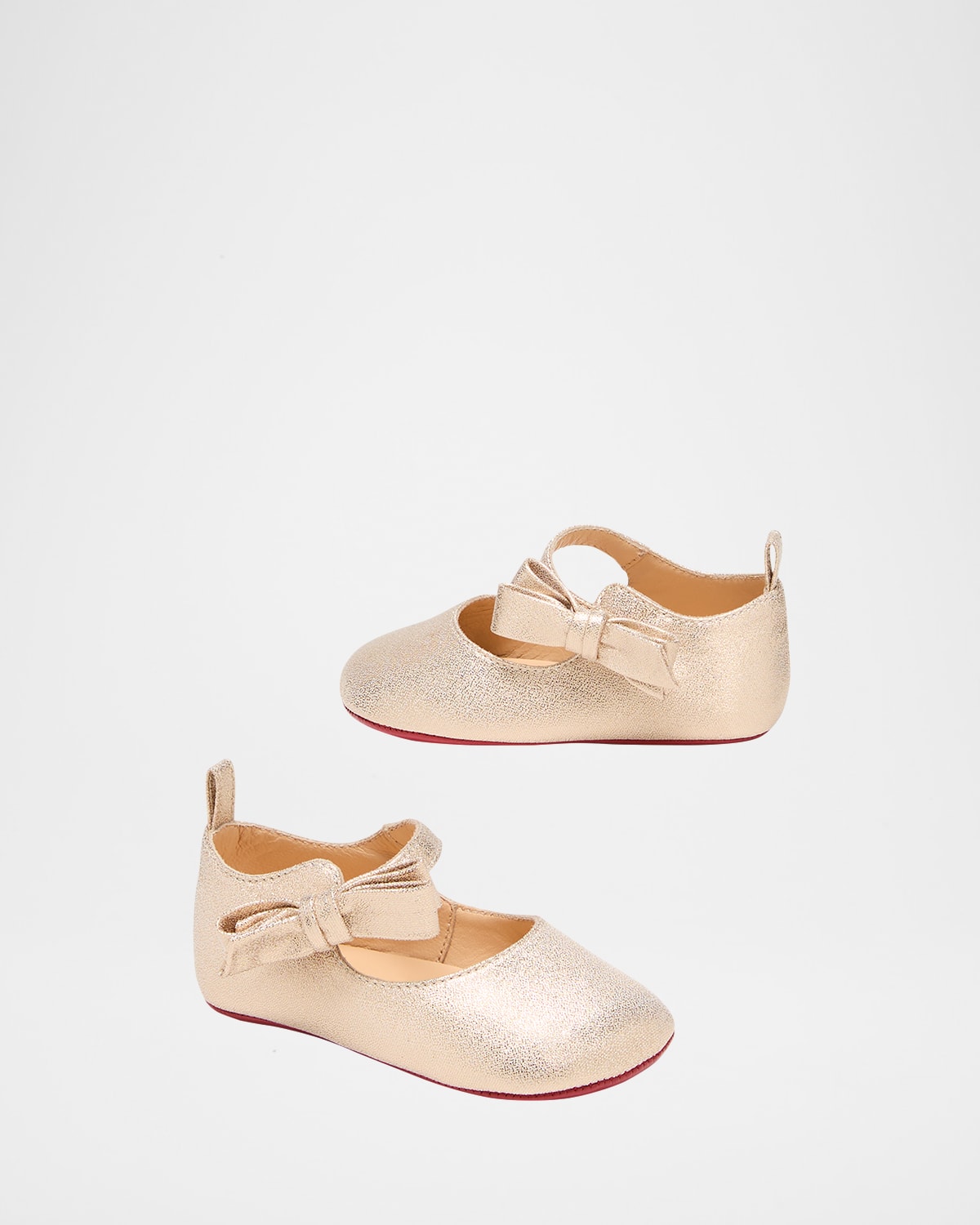 Christian Louboutin Girl's Lou Babe Shimmer Bow Ballerina Shoes, Baby In Pink