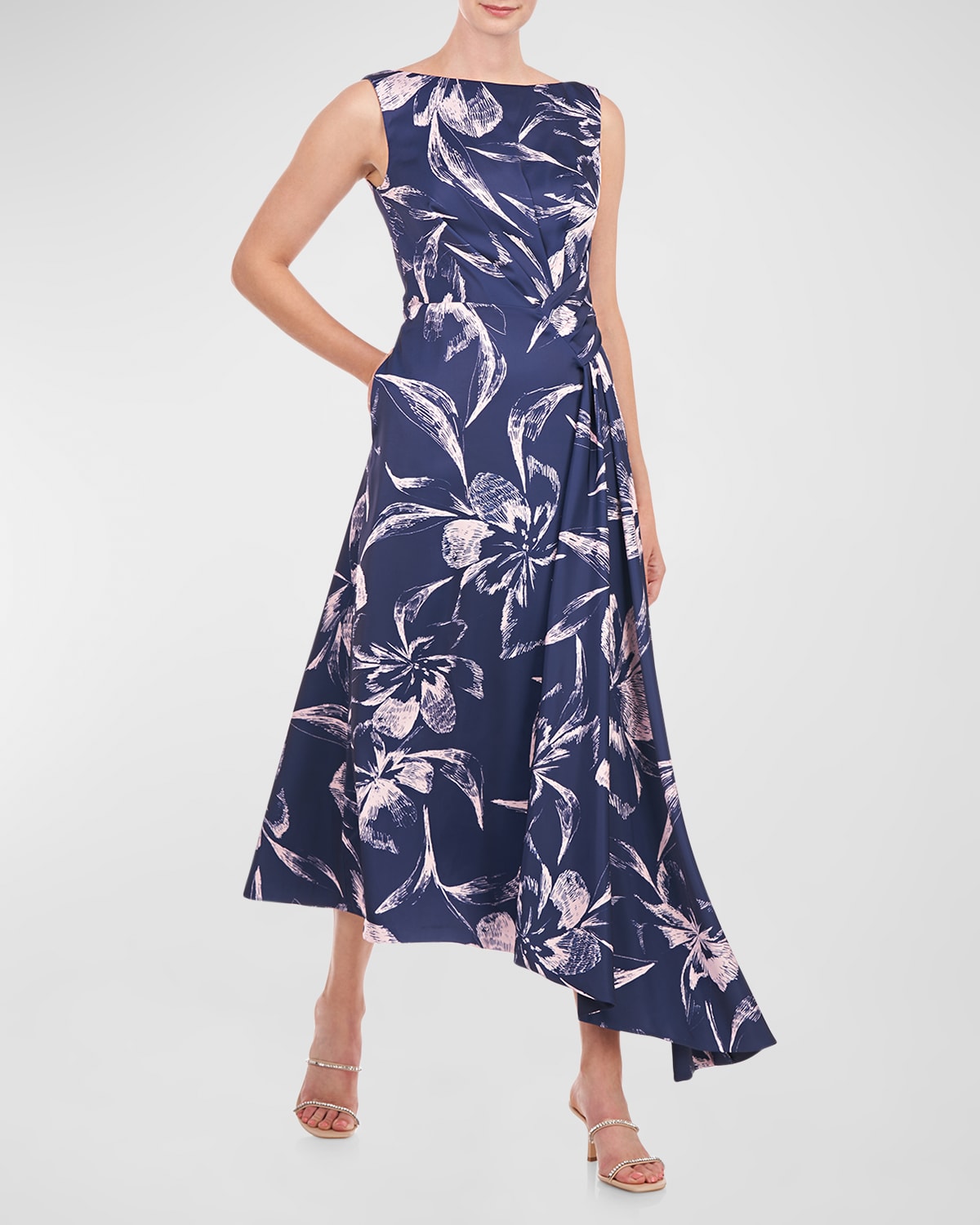 Emmaline Floral-Print High-Low Midi Dress