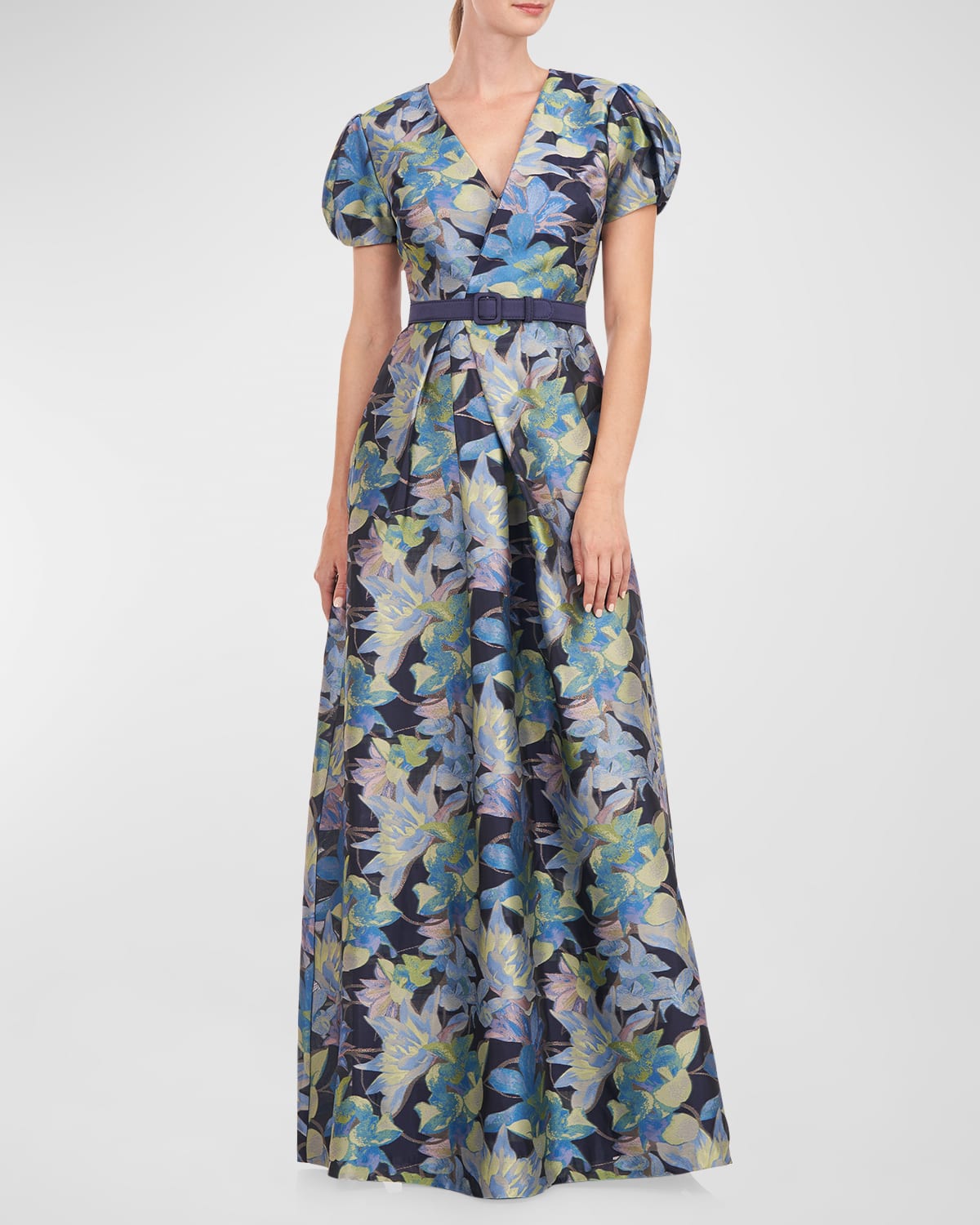 Reynolds Floral-Print Puff-Sleeve Gown