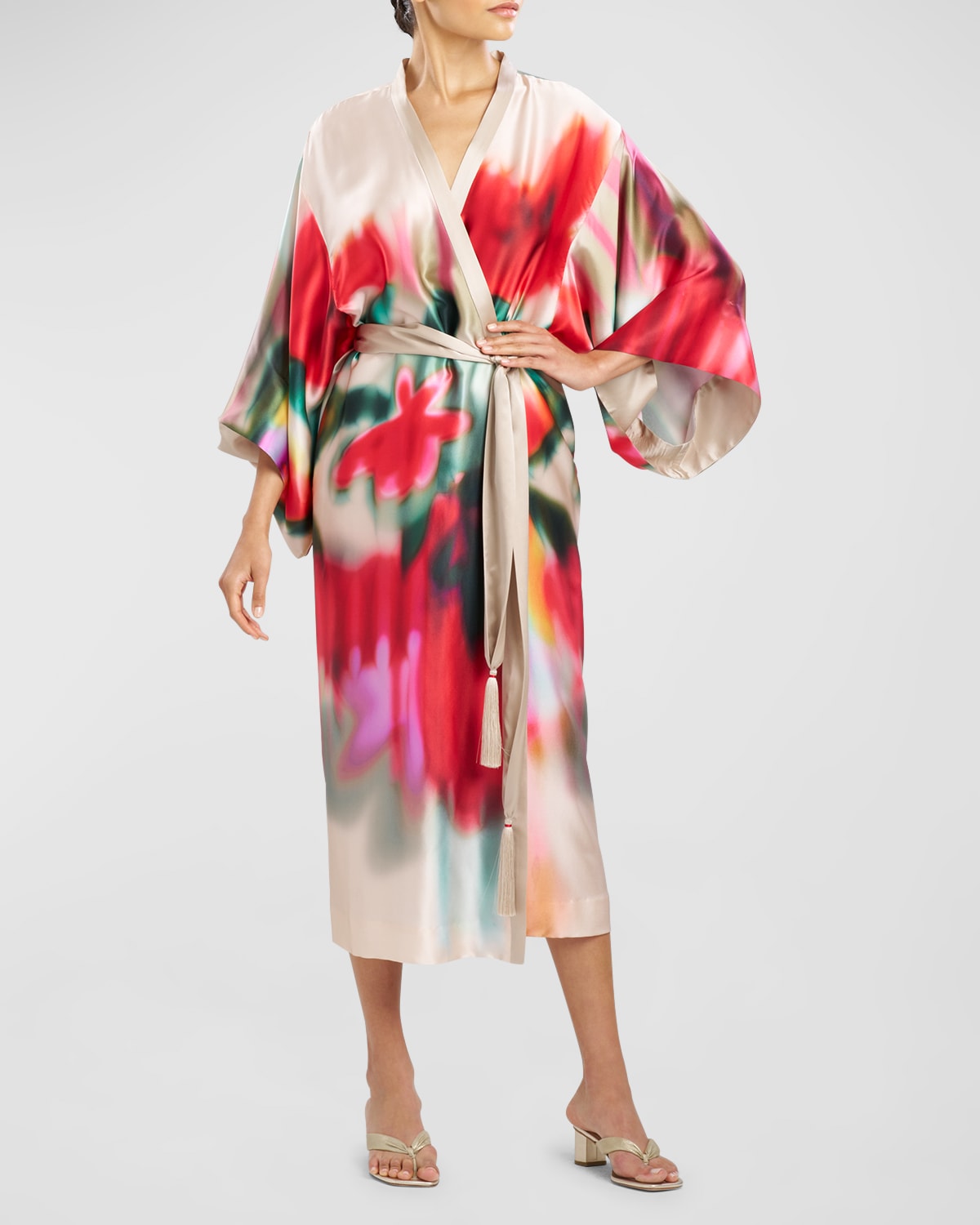 Melisande Printed Kimono-Sleeve Silk Robe