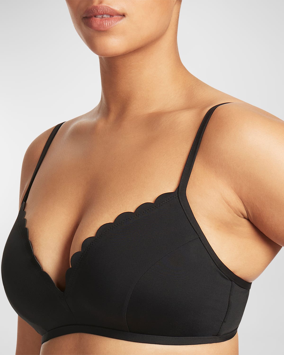 Sea Level Swim Scalloped Molded-cup Bikini Top (d-dd Cup) In Black