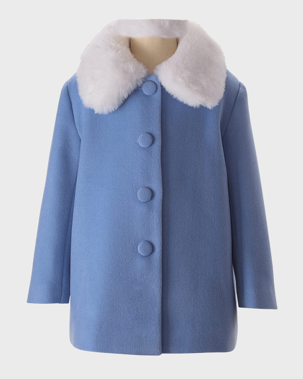 Rachel Riley Kids' Girl's Faux Fur Collar Coat In Blue