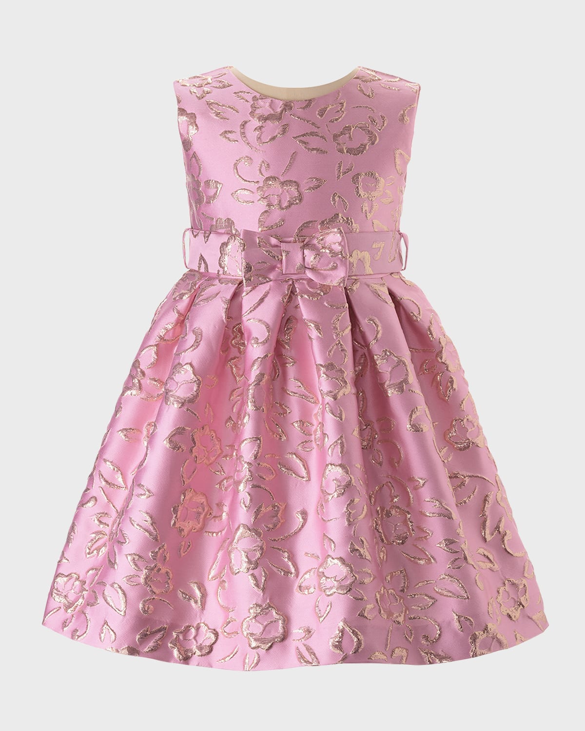 Rachel Riley Kids' Girl's Damask Rose Embroidered Pleated Dress In Pink