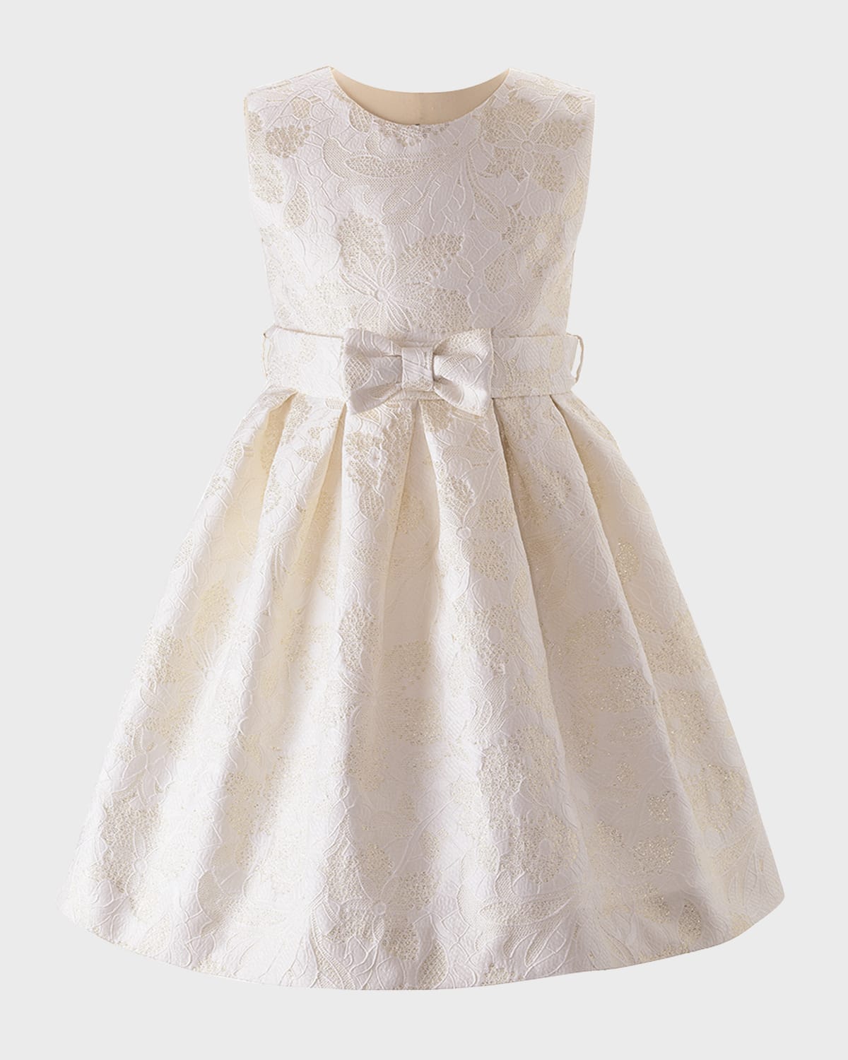 Rachel Riley Kids' Girl's Damask Lace Embroidered Pleated Dress In Ivory