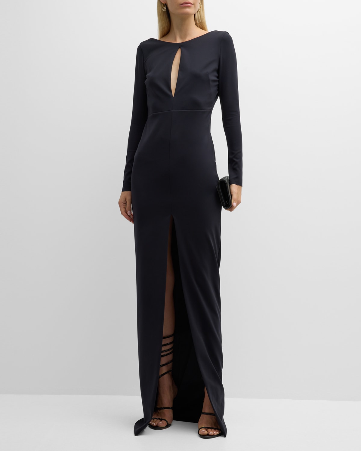Bogdar Charlotte Cutout Backless Column Gown In Caviar Black
