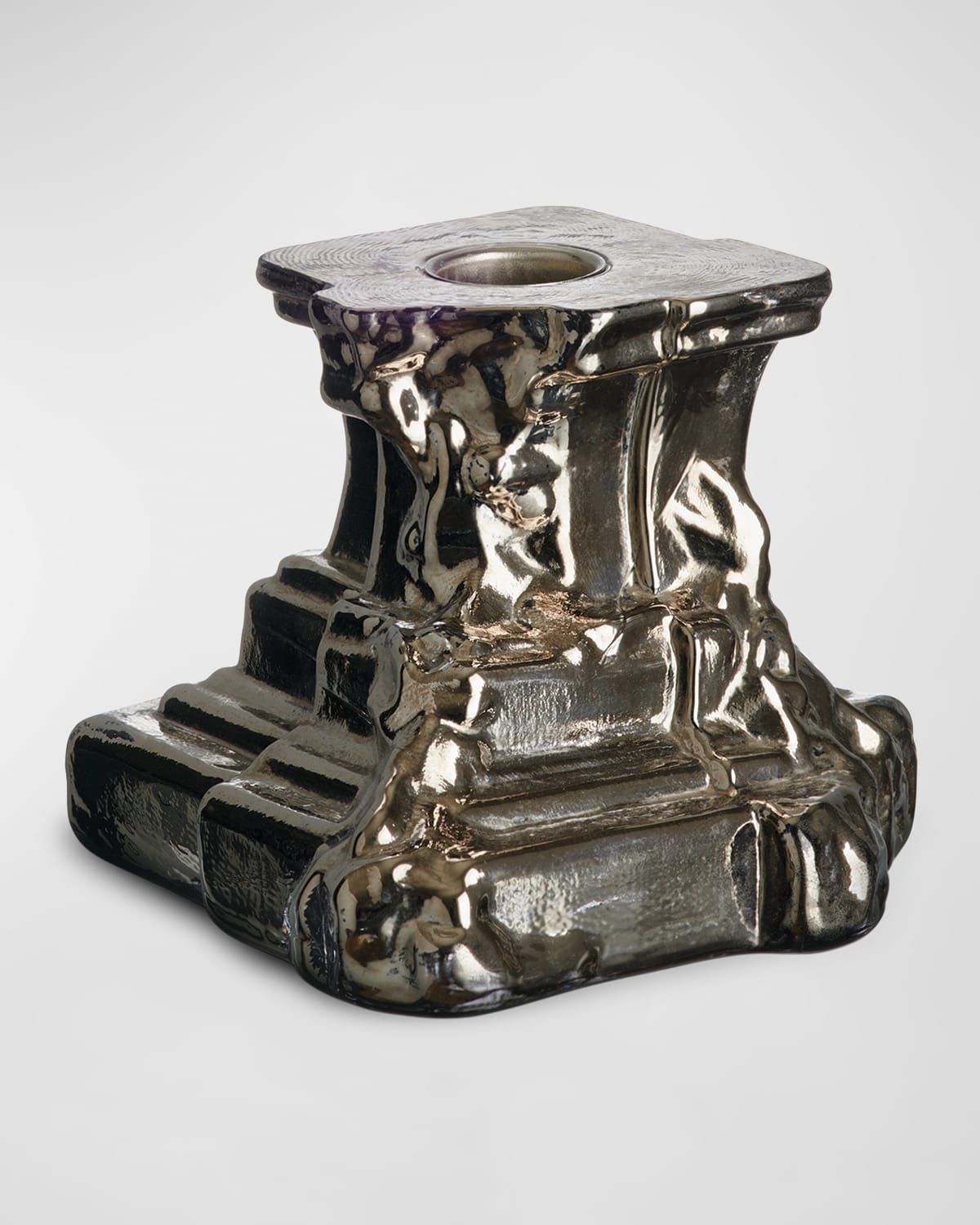 Kosta Boda Rocky Baroque Kryptonite Small Candlestick, 3.7" In Glossy