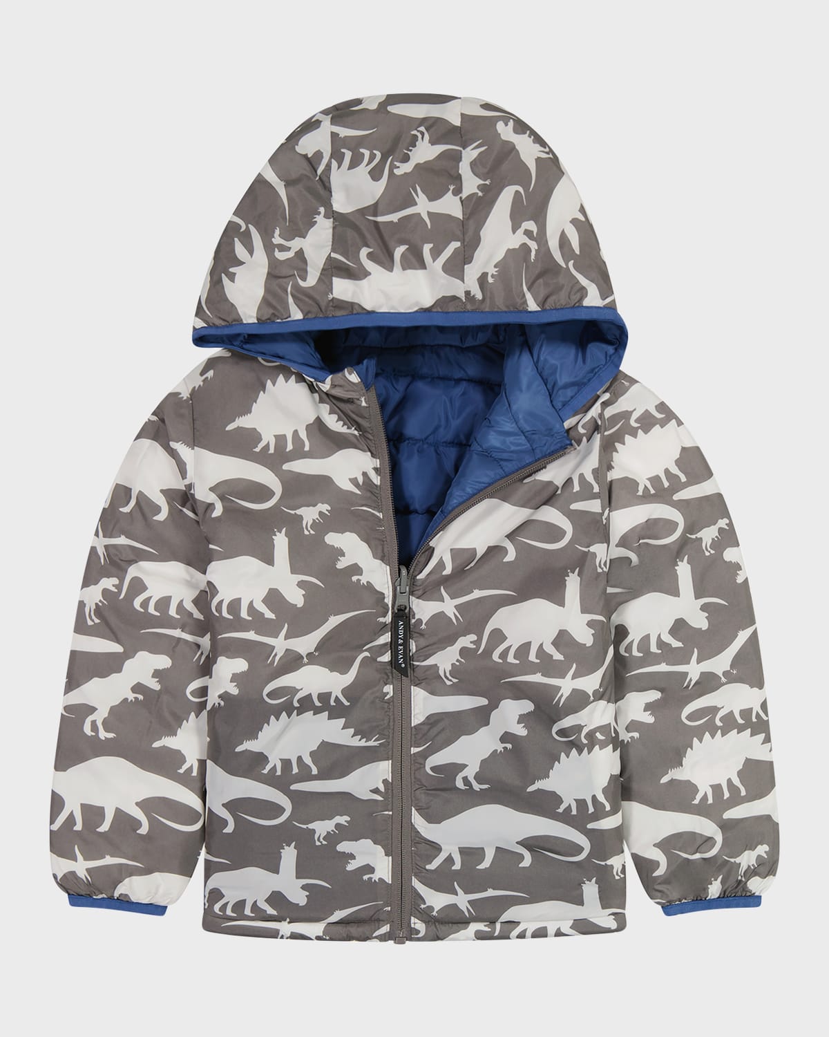 Shop Andy & Evan Boy's Dino-print Reversible Puffer Jacket In Mid Blue Dinos