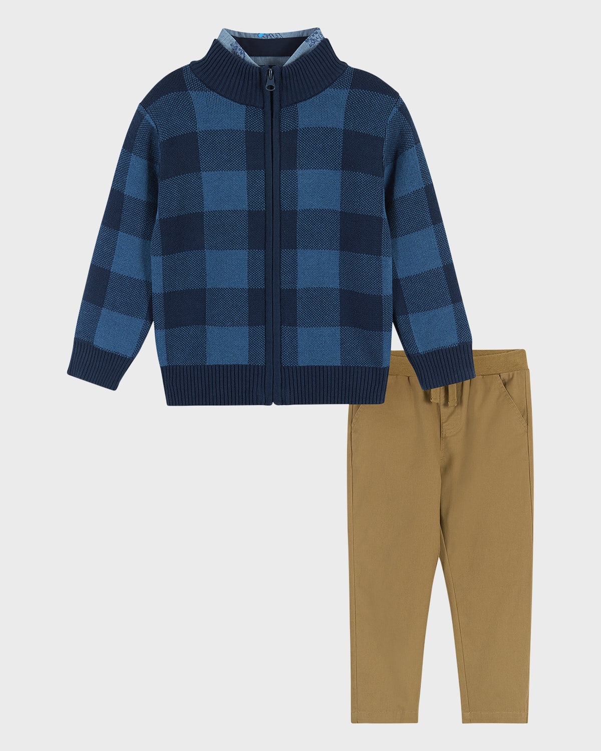 Shop Andy & Evan Boy's Check-print Intarsia Sweater Set In Navy Check