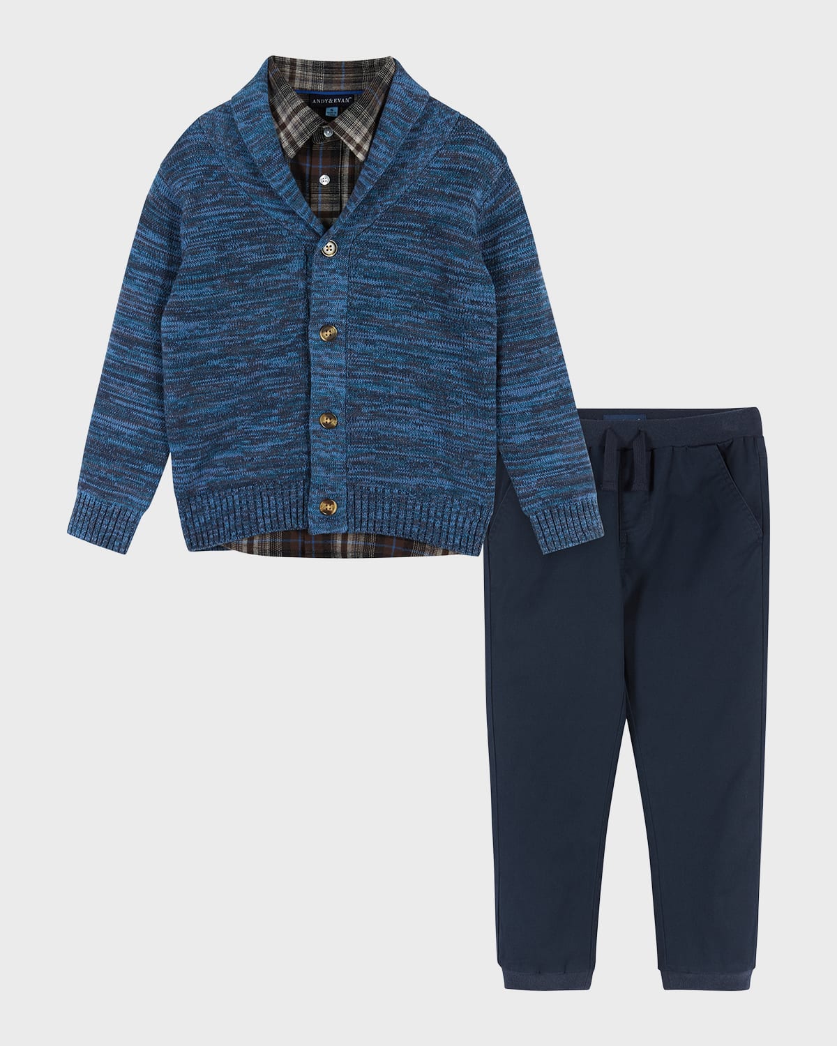 Shop Andy & Evan Boy's Multicolored Marled Toggle Cardigan Set In Marled Blue