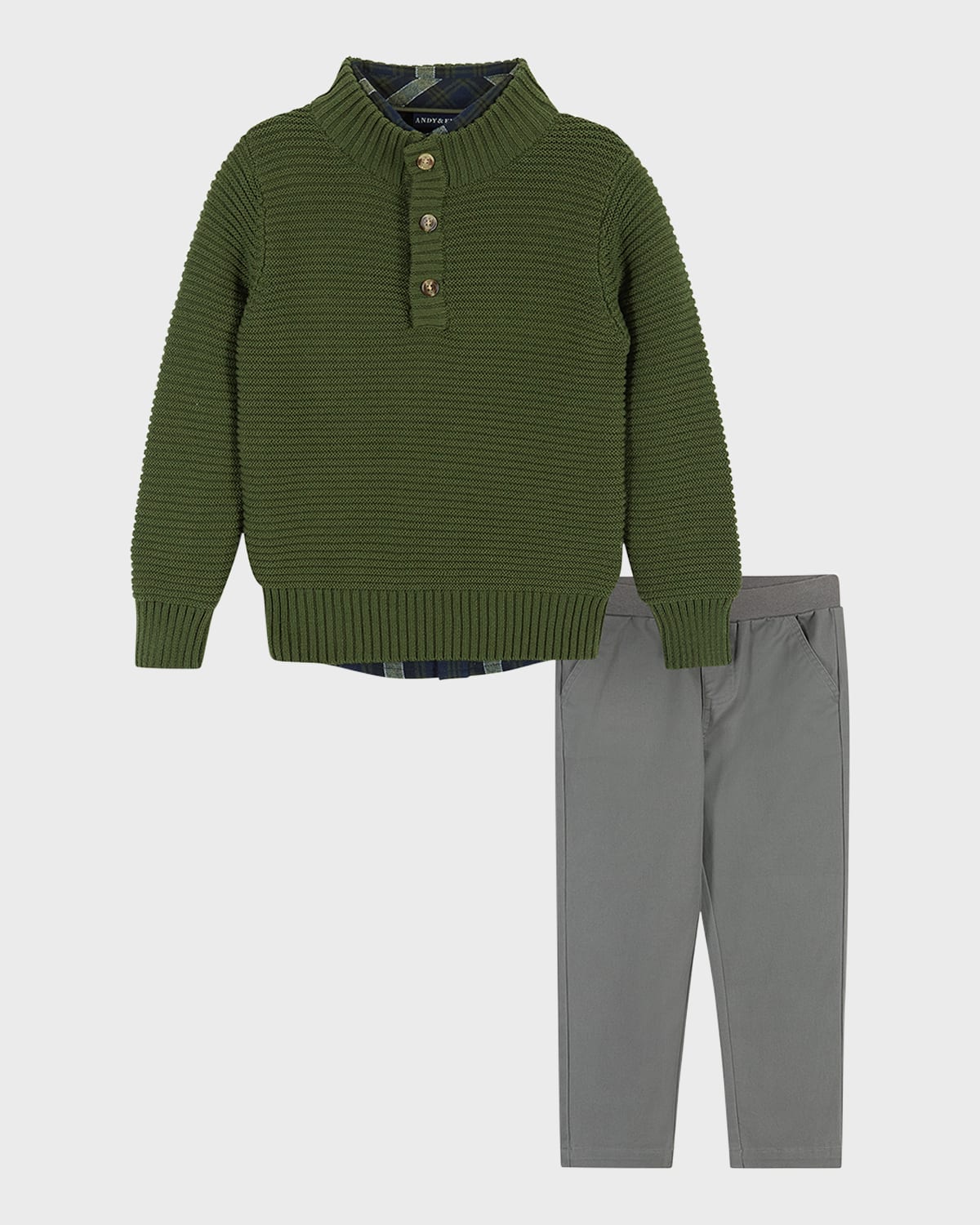 Shop Andy & Evan Boy's Ribbed Sweater Sweater Set In Green Plaid