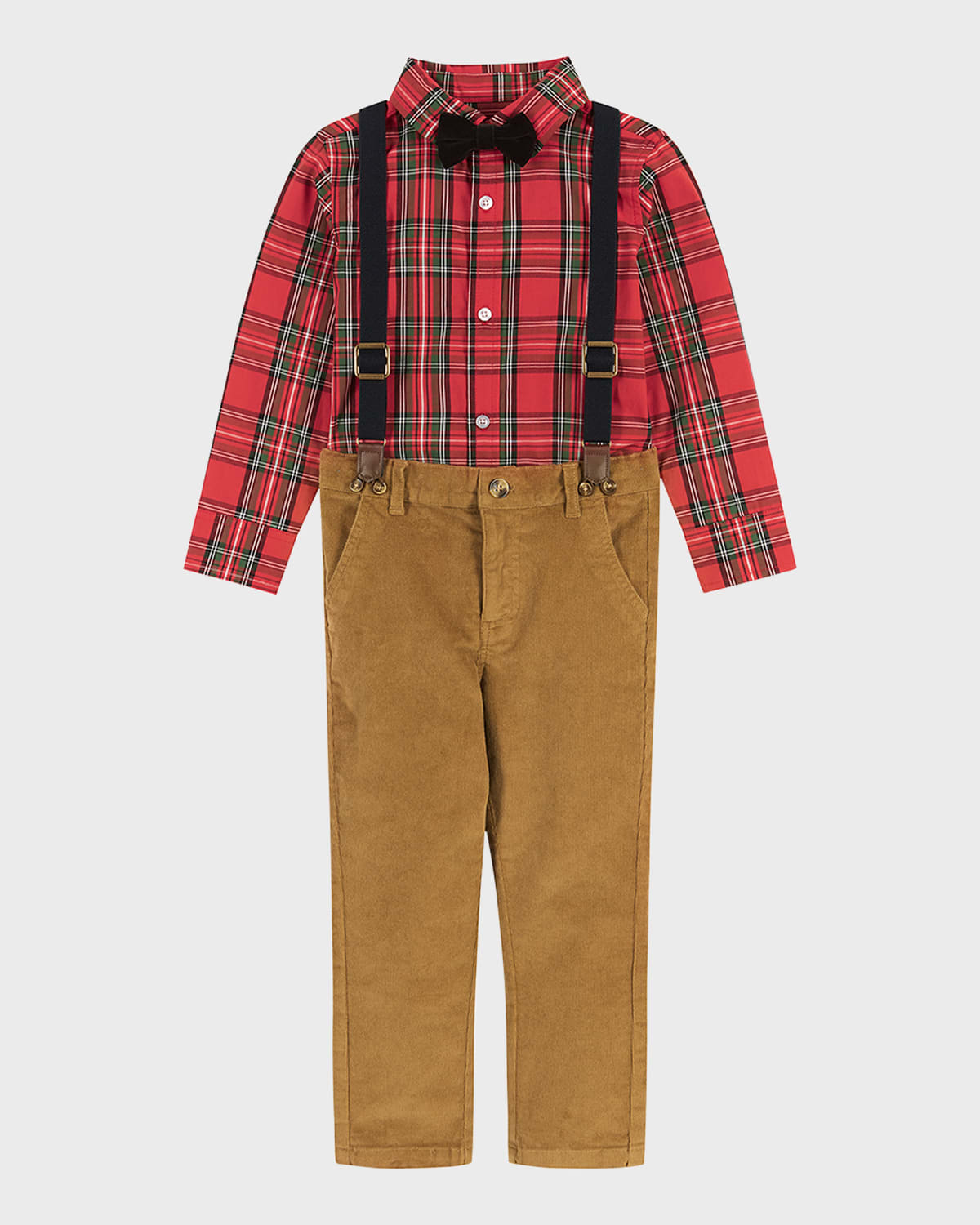 Shop Andy & Evan Boy's Plaid Flannel Button Down W/ Suspenders Set In Red Plaid