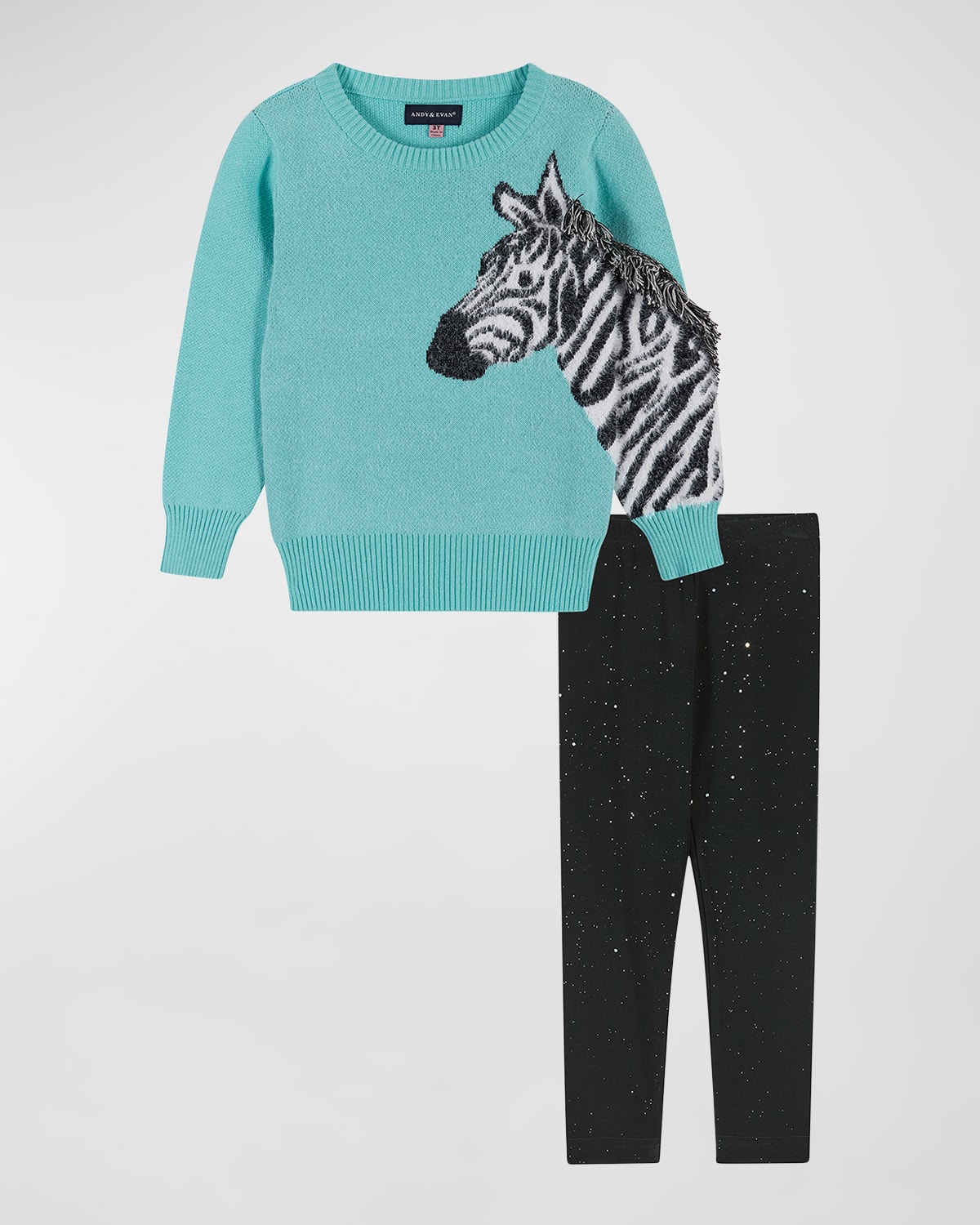 Andy & Evan Kids' Girl's Zebra Sweater And Pants Set In Aqua Zebra