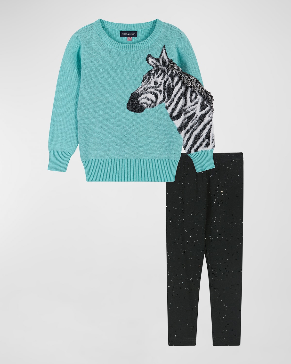 Andy & Evan Kids' Girl's Zebra Jumper And Trousers Set In Aqua Zebra